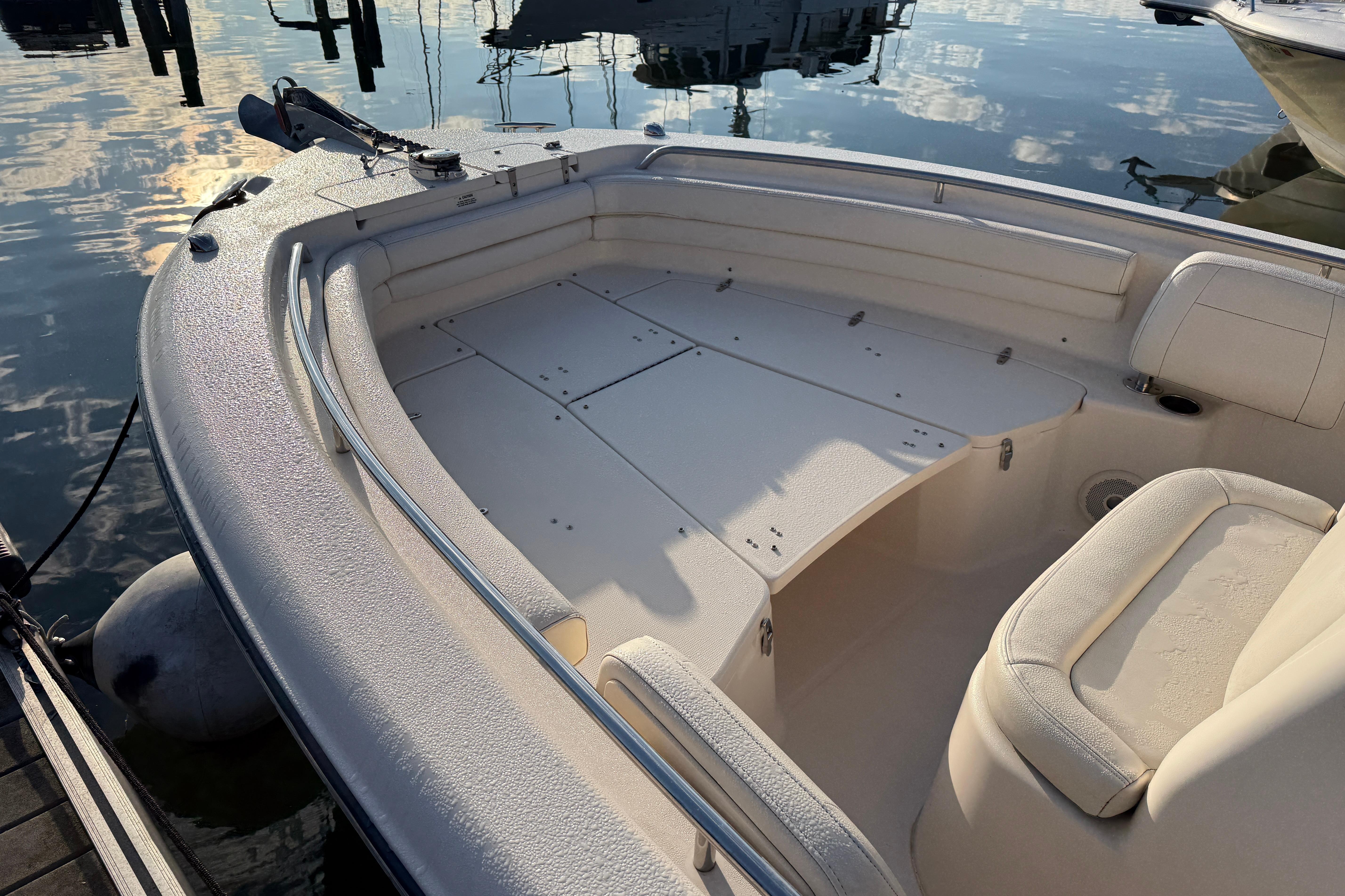 2017 Grady White 257 Fisherman boat interior, featuring spacious seating and sleek design.