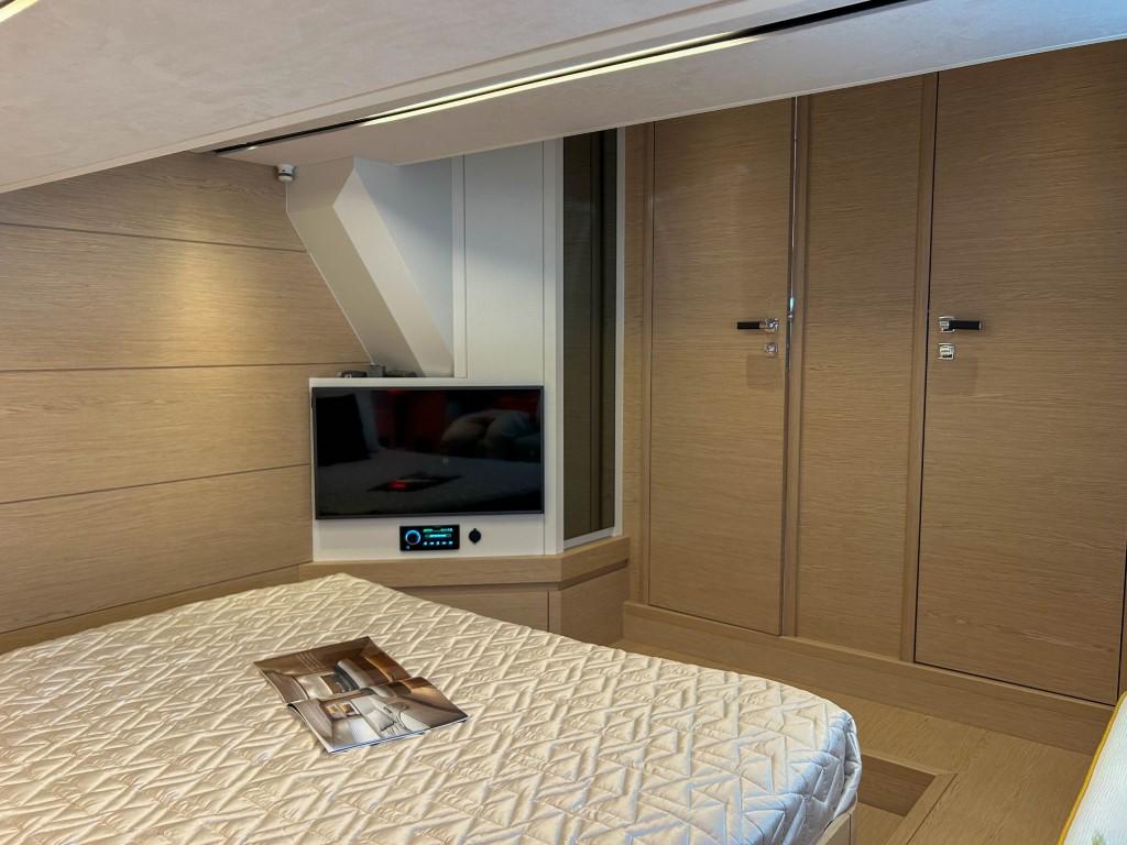 Luxurious cabin interior of 2024 Solaris Power 52 Open yacht with modern amenities.