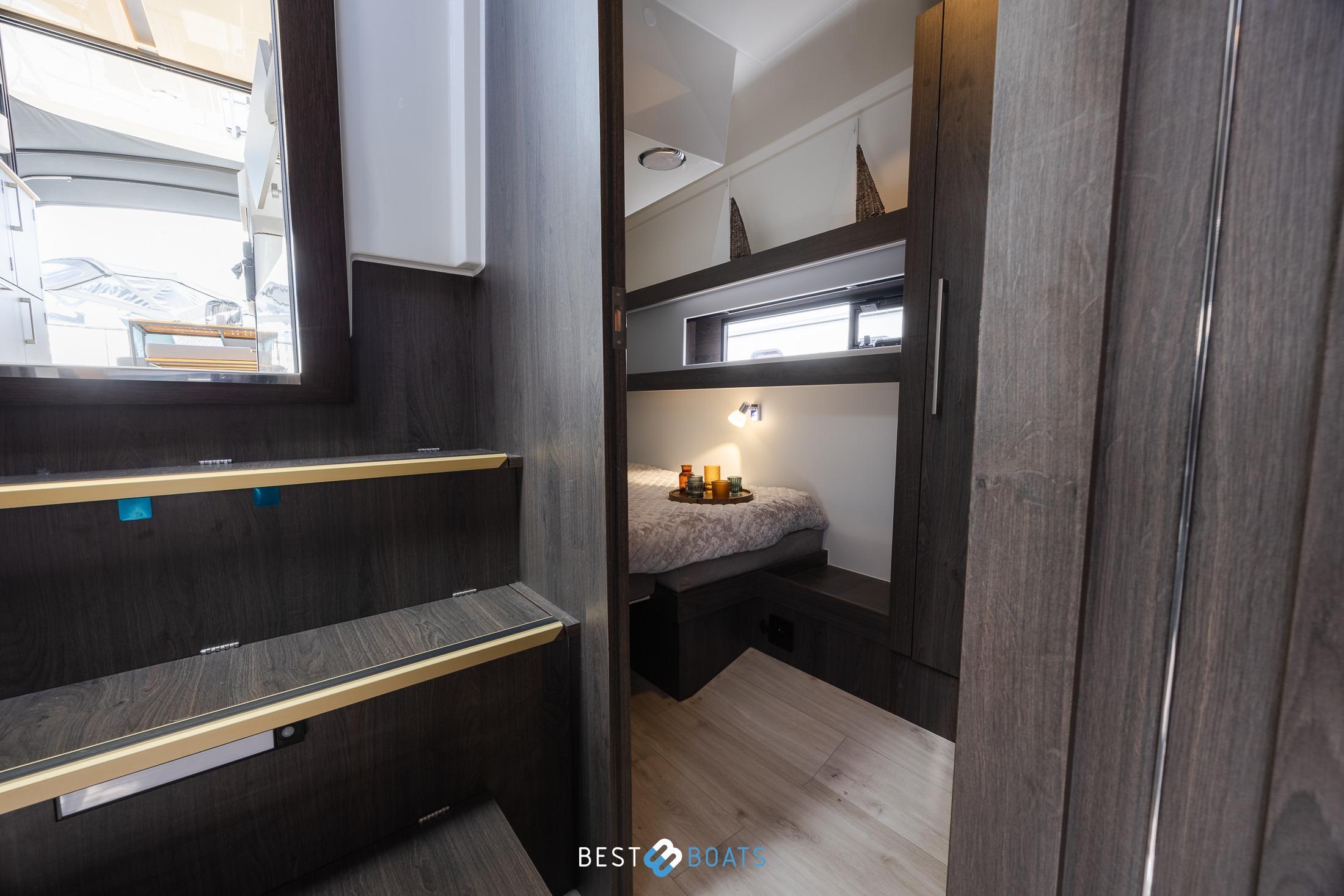 Interior of 2023 Cobra Yachts Futura 36 Premium Fly, featuring cozy cabin and modern design.