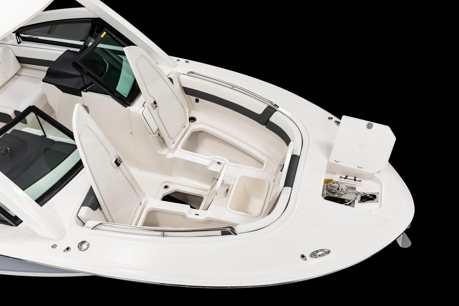 Manufacturer Provided Image: 2026 Robalo R277 Dual Console boat interior with seating and storage compartments.