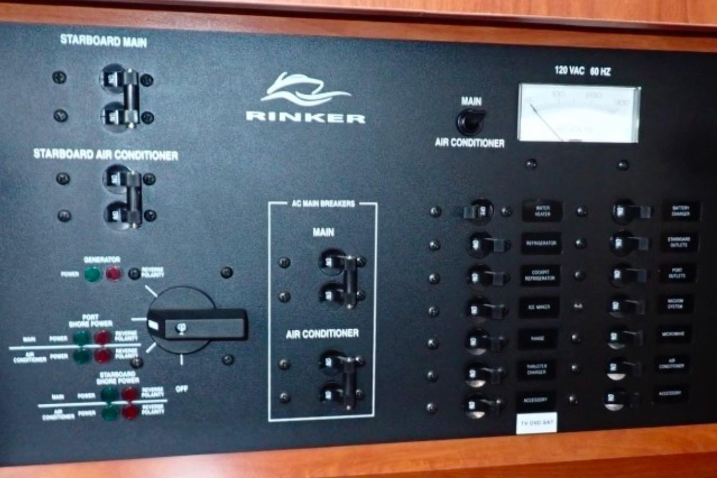 Electrical control panel of 2010 Rinker 360 Express Cruiser boat.