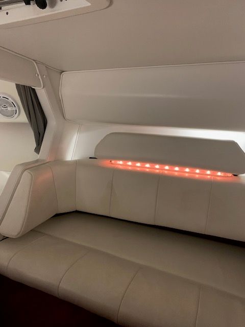 Interior of a 2001 Fountain Lightning boat with LED lighting.