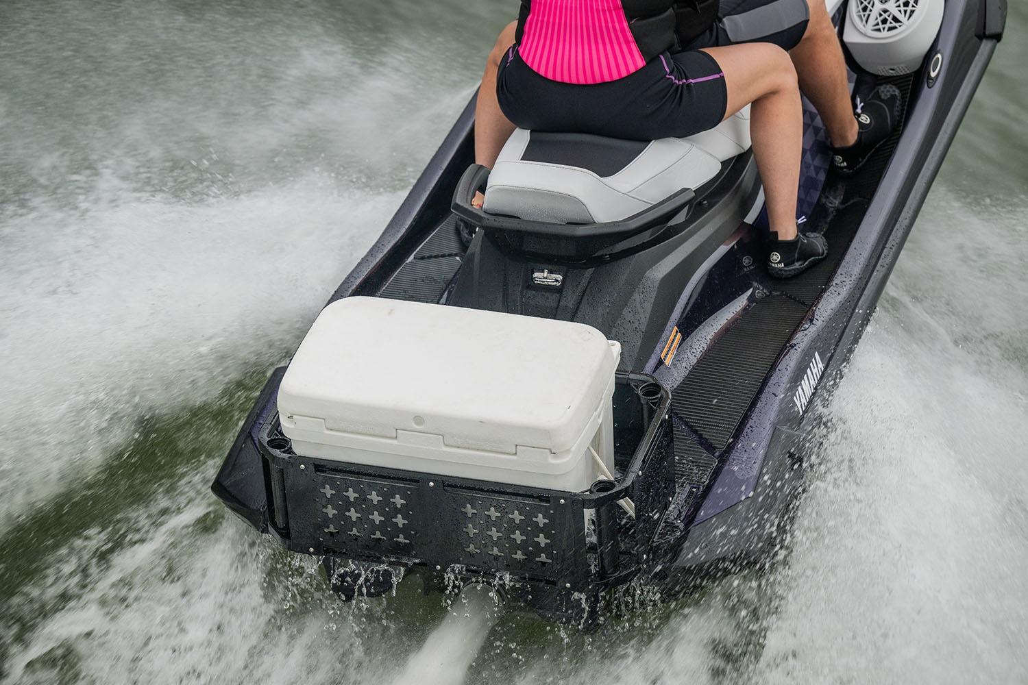 Manufacturer Provided Image: 2026 Yamaha WaveRunner VX Cruiser HO on water, rear view with cooler attached.