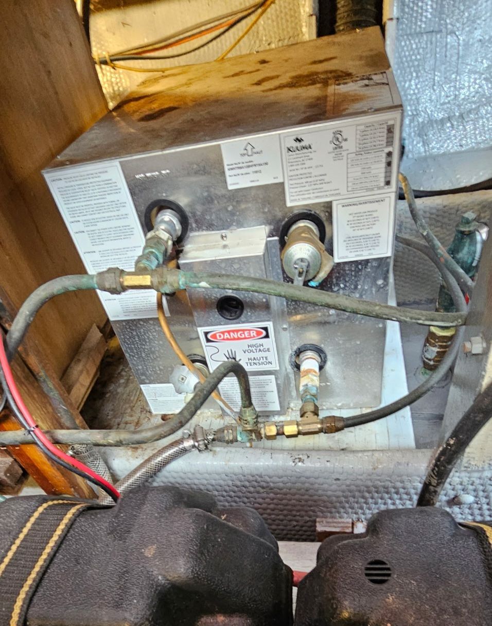 Electrical system in the engine room of a 1976 Egg Harbor 33 Sportfisher.