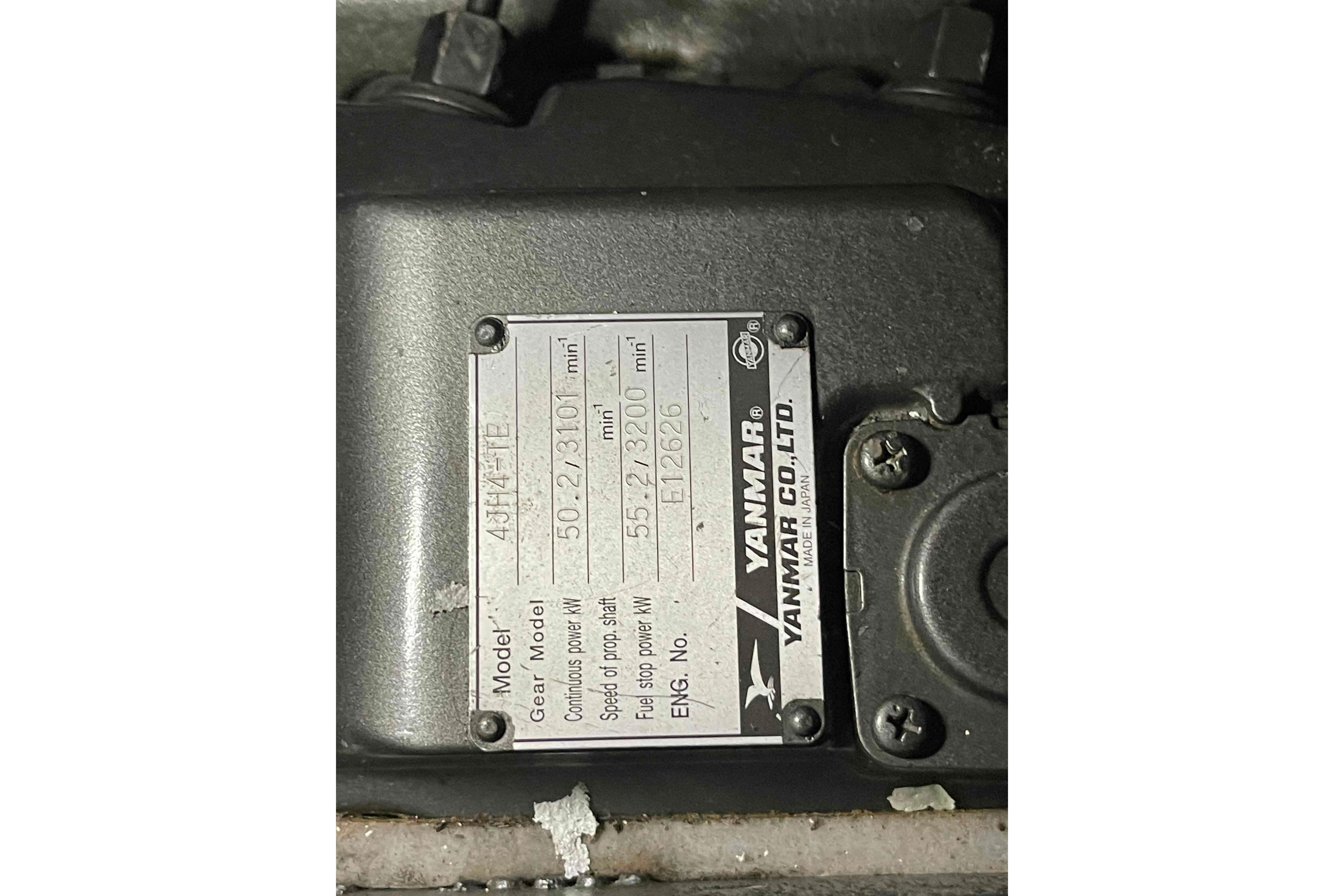 Yanmar engine plate on 2010 Hunter 45 Center Cockpit sailboat.