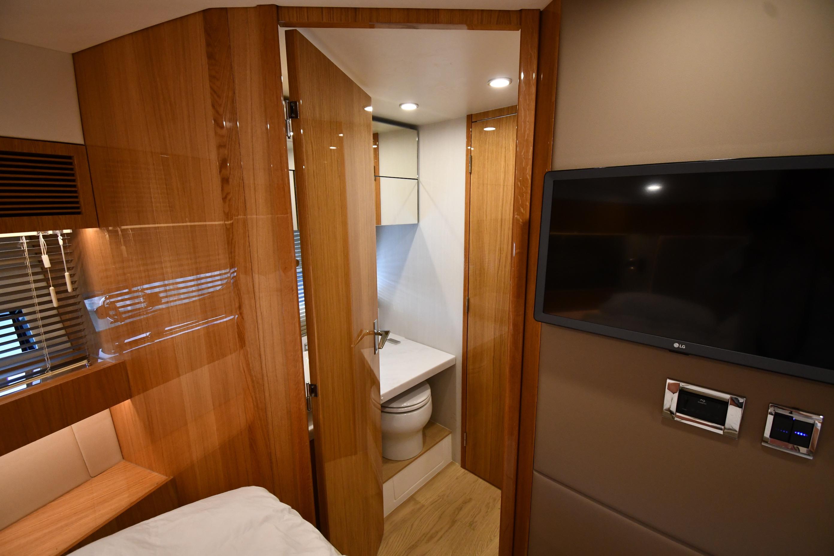 Luxurious interior of 2024 Fairline G50 Targa yacht with modern amenities.