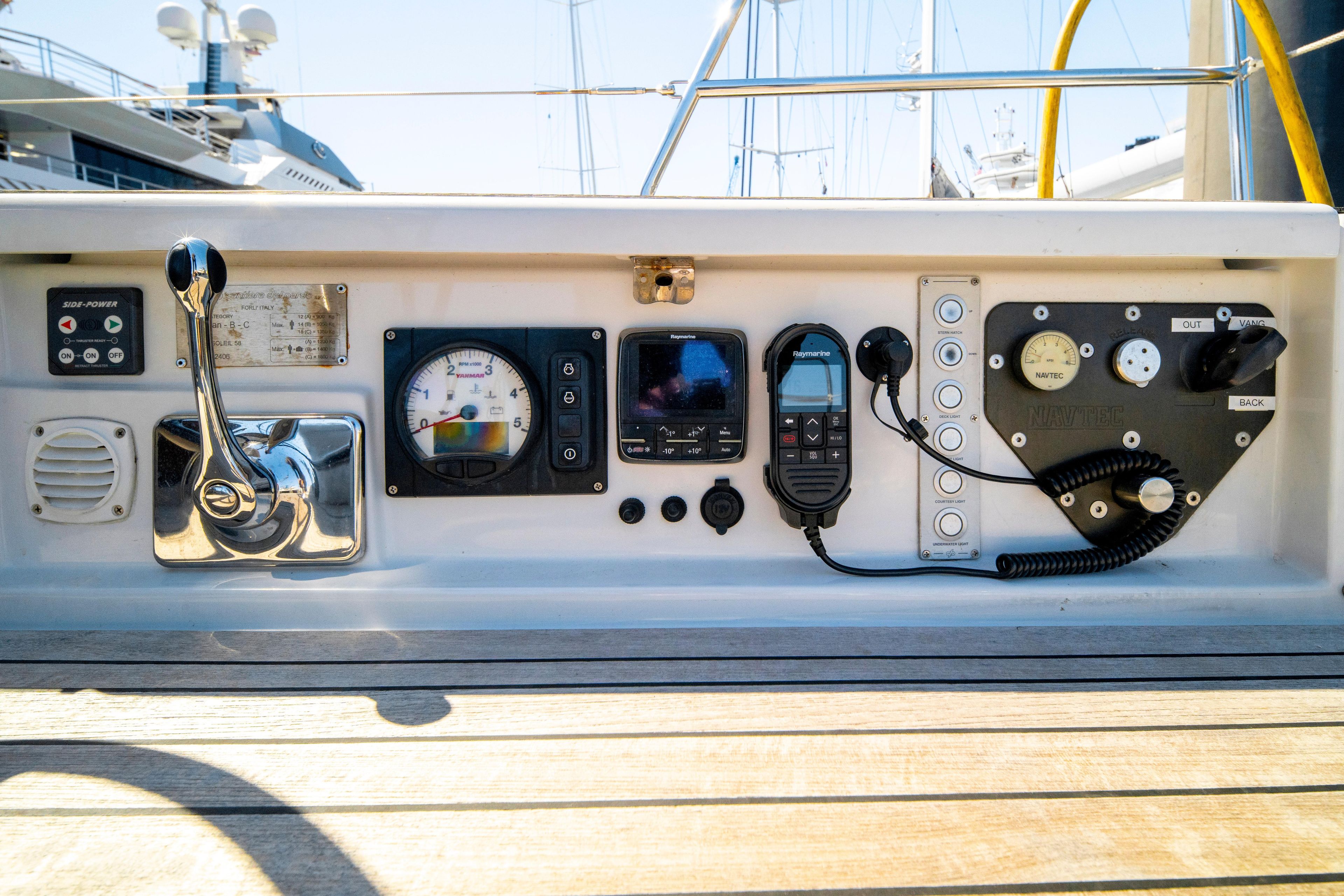 Control panel of a 2016 Grand Soleil 58 yacht with navigation instruments.