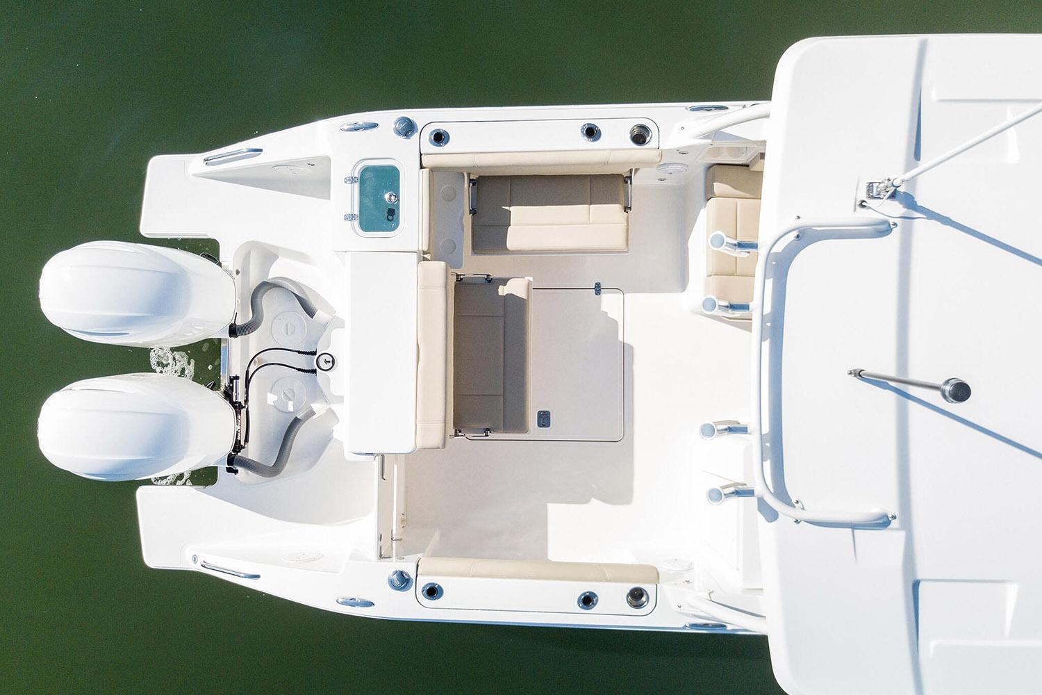 Manufacturer Provided Image: Top view of 2025 Pursuit DC 266 Dual Console boat with twin engines.