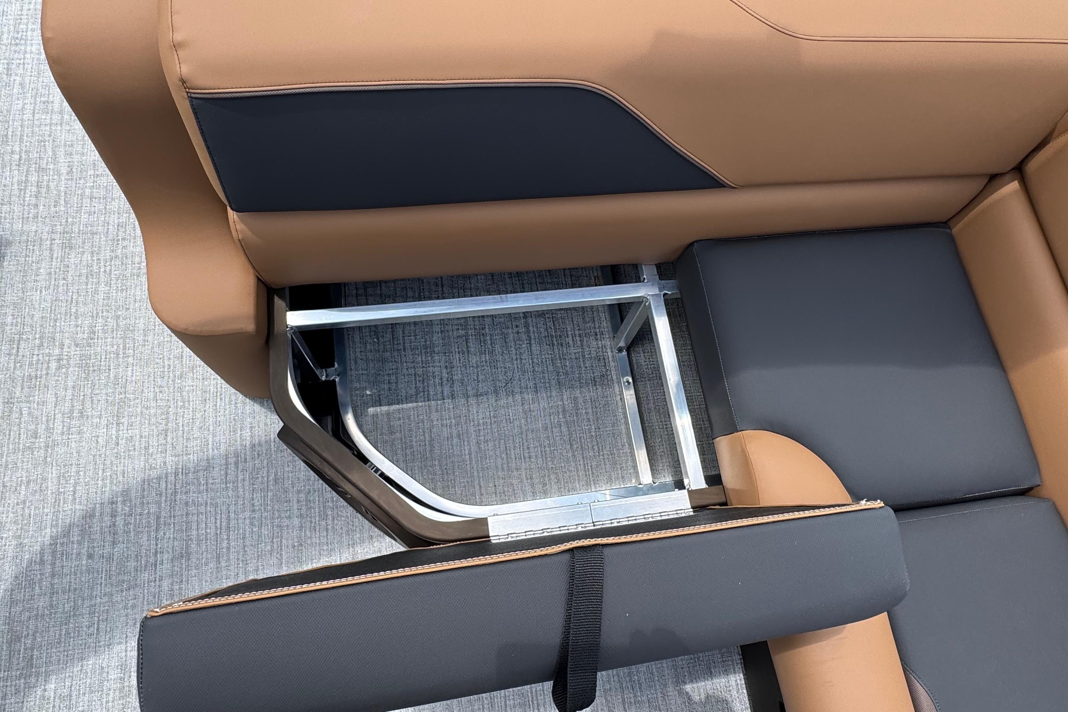 2026 Tahoe Pontoon Sport 85 Cruise Rear Bench with open storage compartment.