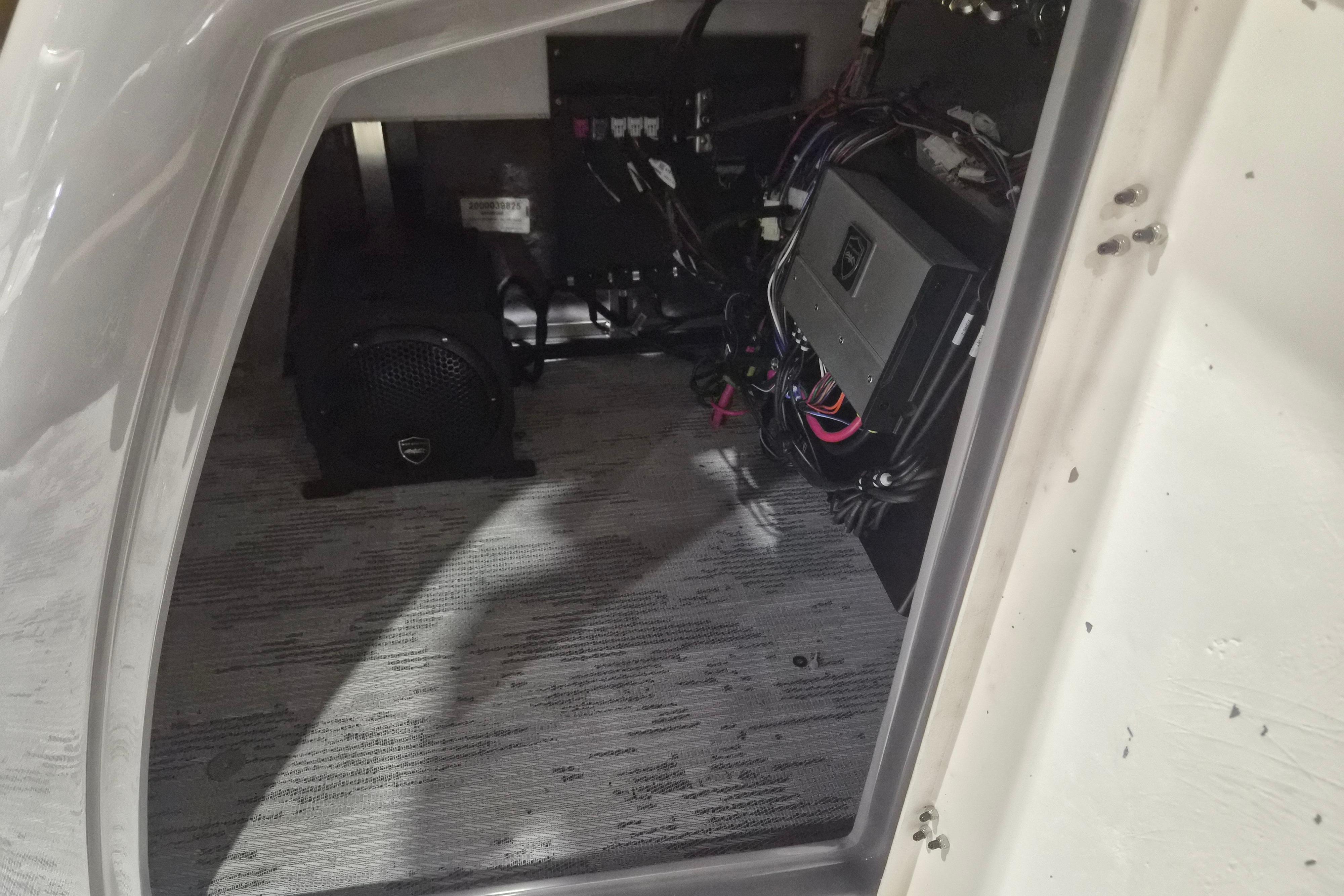 Interior view of 2026 Sylvan L3 SLZ boat showing electrical components and wiring.