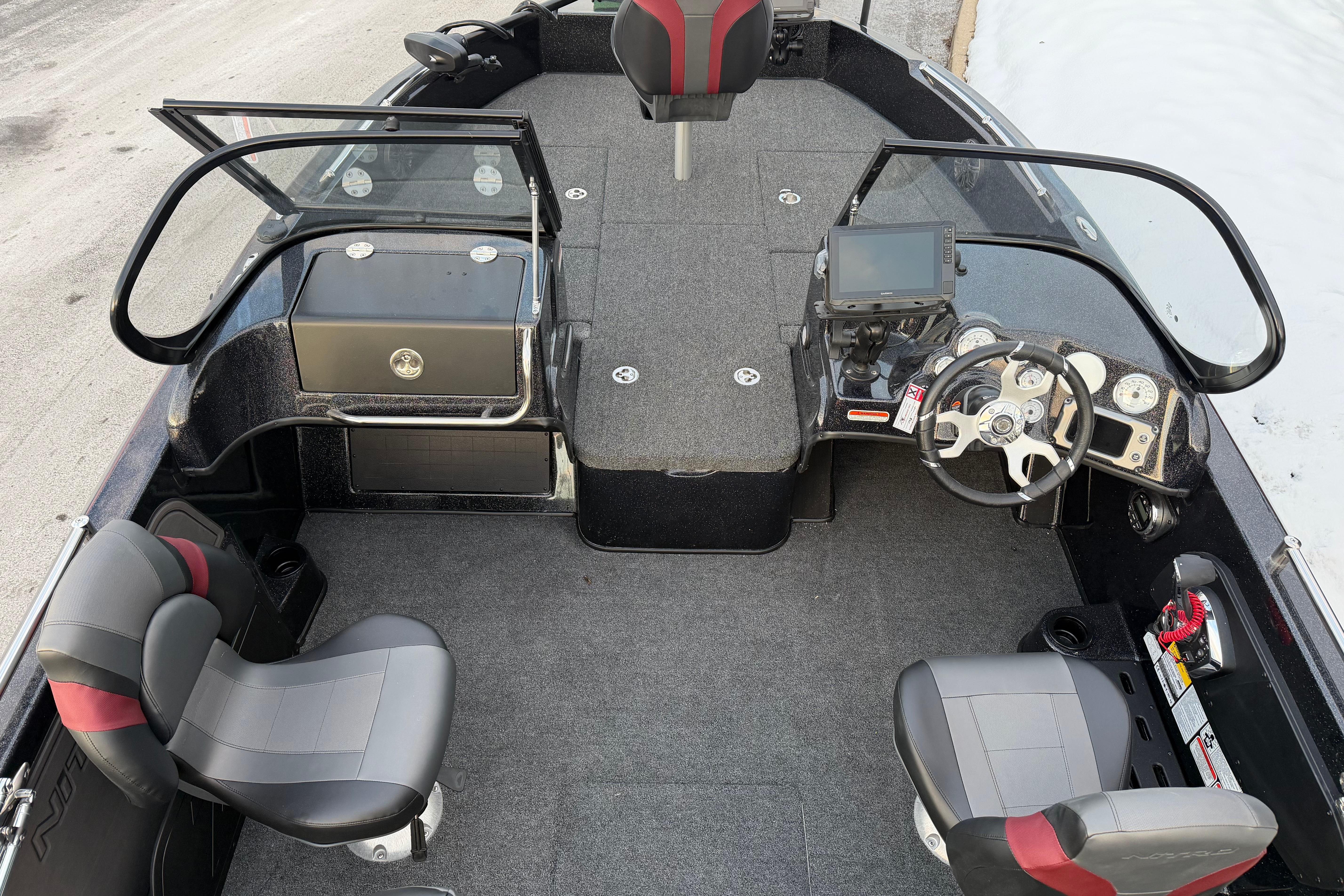 2026 Nitro ZV19 Sport Pro boat interior with modern dashboard and seating.