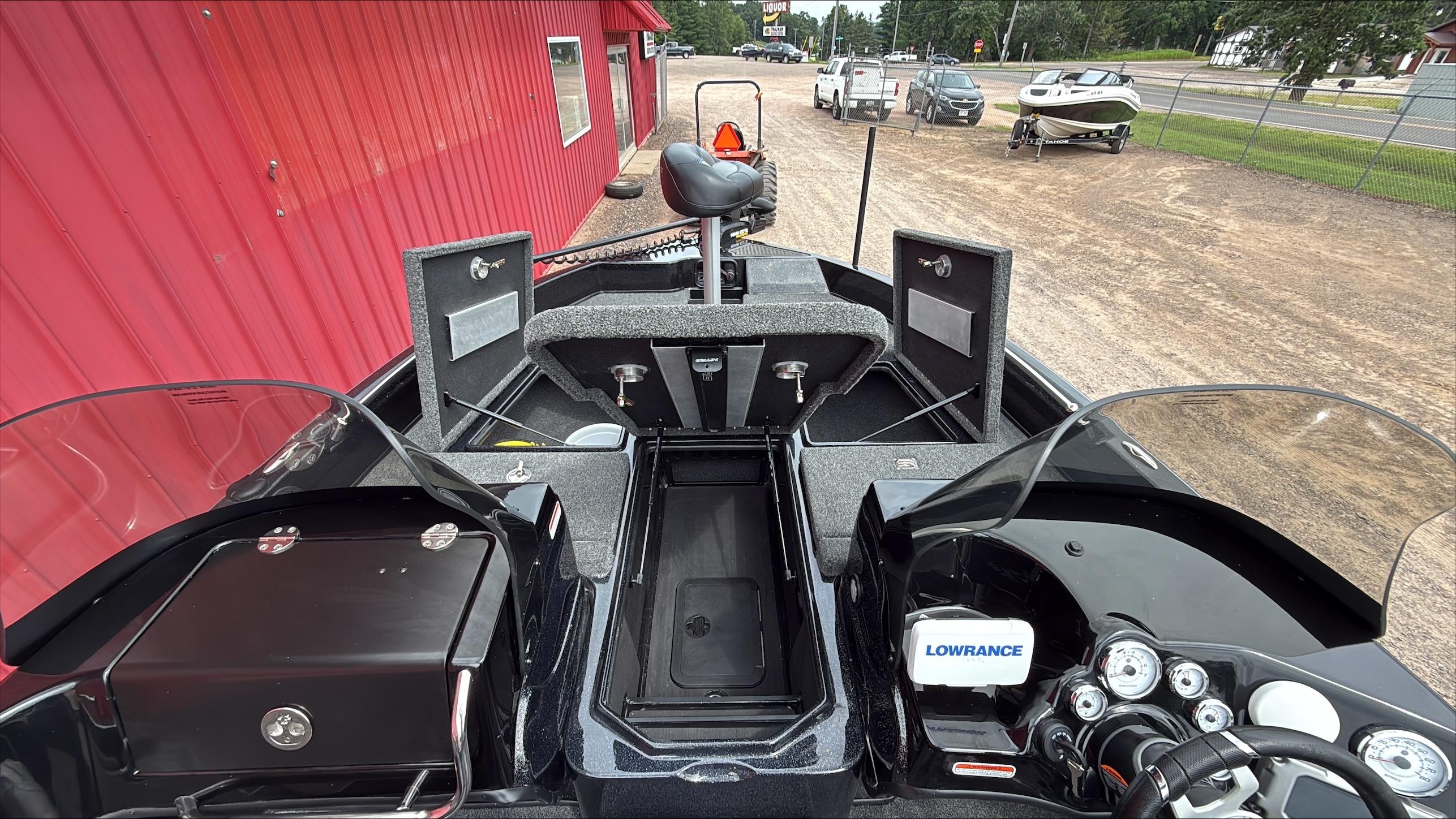 2025 Nitro ZV19 boat interior with dual consoles and advanced navigation equipment.