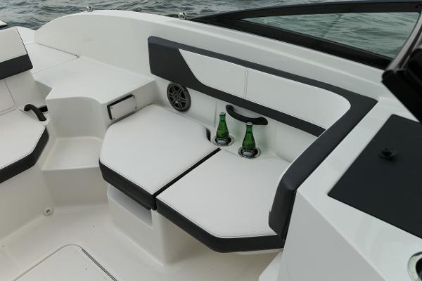 Manufacturer Provided Image: 2015 Sea Ray 19 SPX OB boat interior with white seating and cup holders.