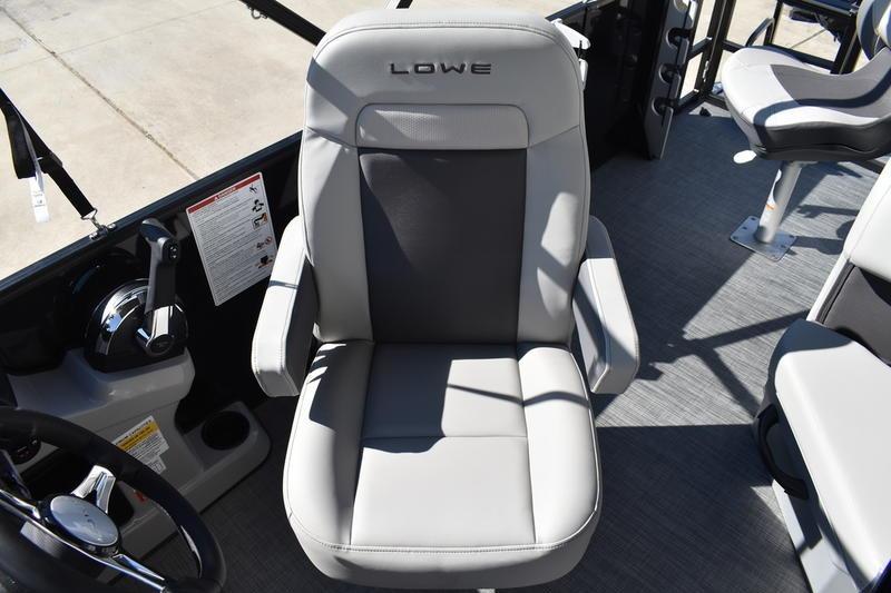 Captain's chair in 2026 Lowe LF 214 boat, featuring sleek design and comfortable seating.