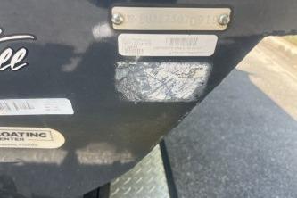 2019 Tracker Pro Team 190 TX boat with identification plates and labels.
