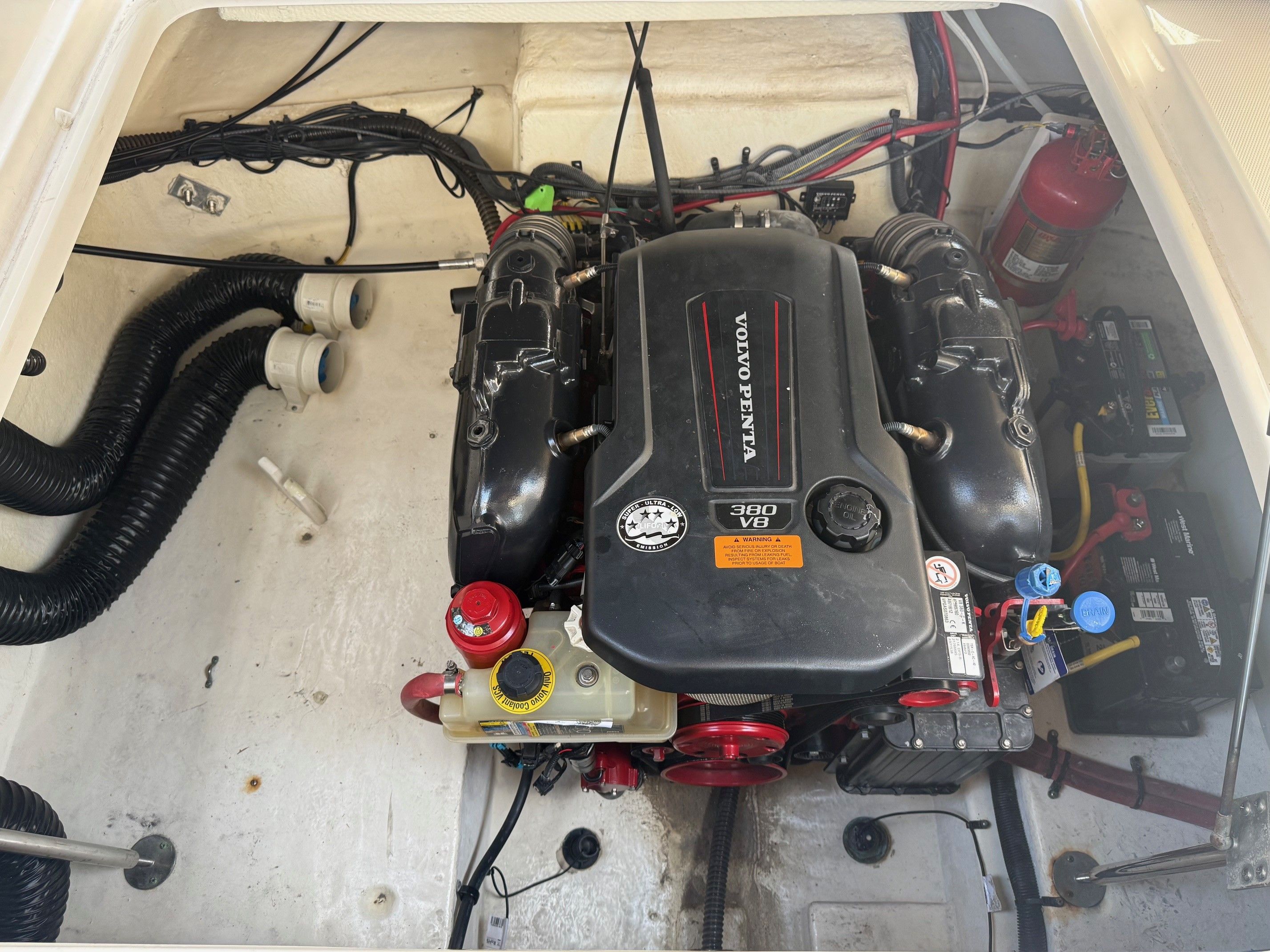 Engine compartment of 2018 Chaparral 270 Signature with Volvo Penta 380 V8.