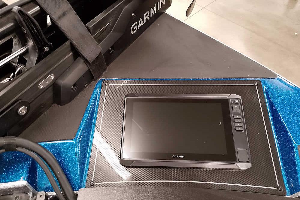 Garmin display on 2026 Triton 20XP Patriot boat dashboard, featuring sleek design and advanced technology.