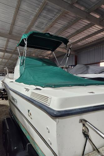 2000 Renken Seamaster 2288 WA boat with green canopy and cover.