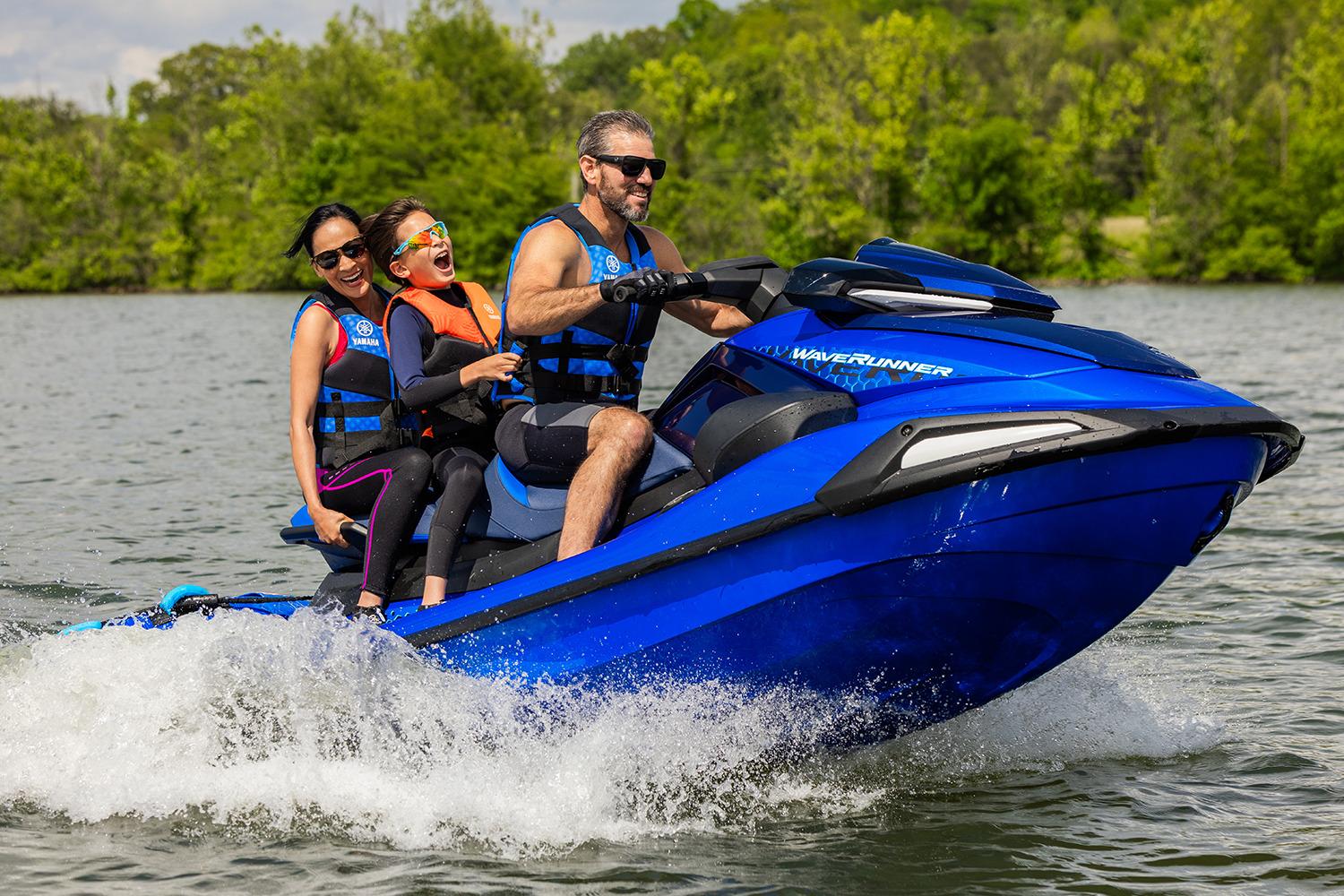 Manufacturer Provided Image: 2026 Yamaha WaveRunner VX Limited HO with three riders enjoying a lake adventure.