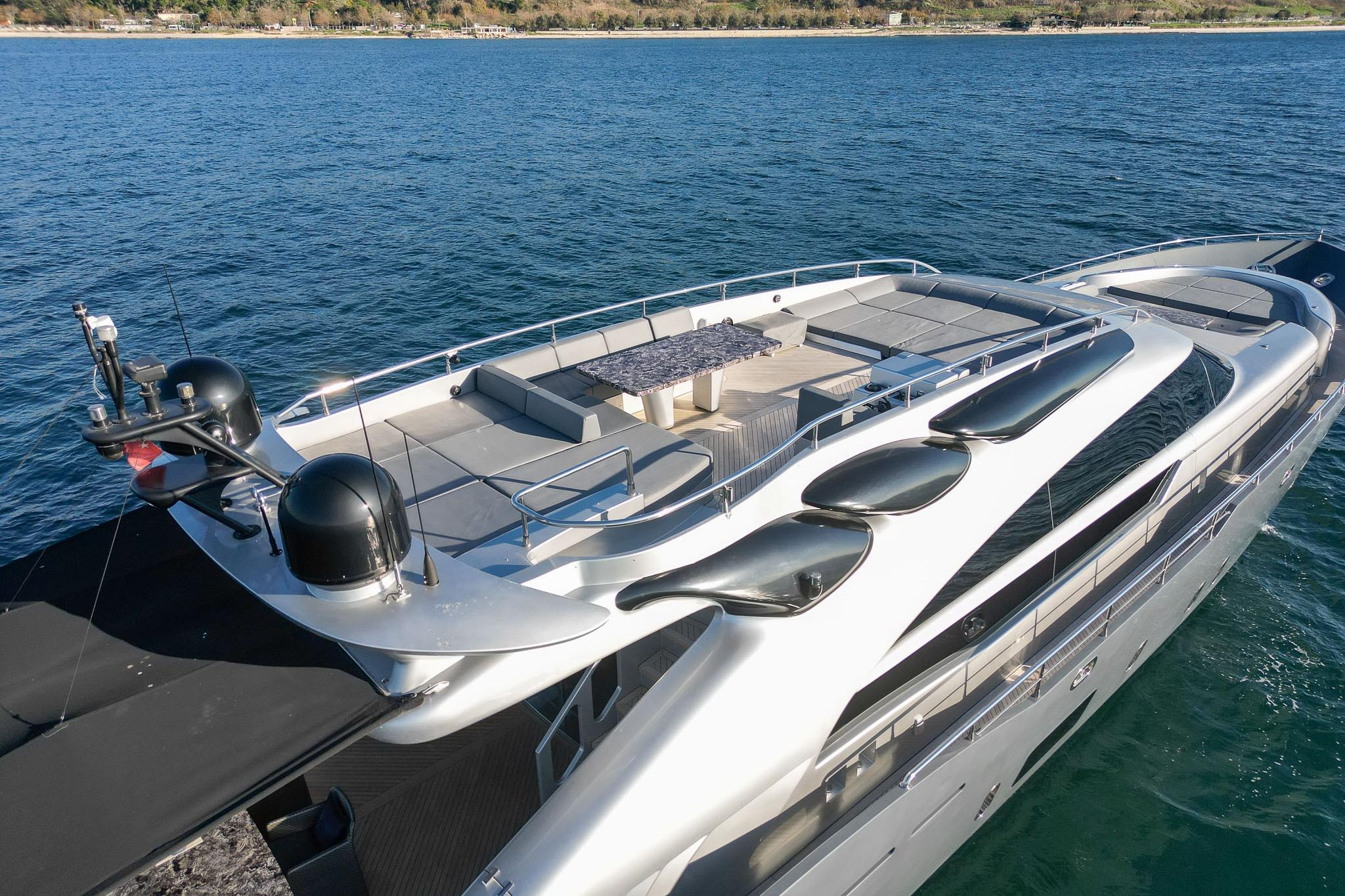 Luxury yacht Fipa Group AB 100, 2016 model, cruising on open water.