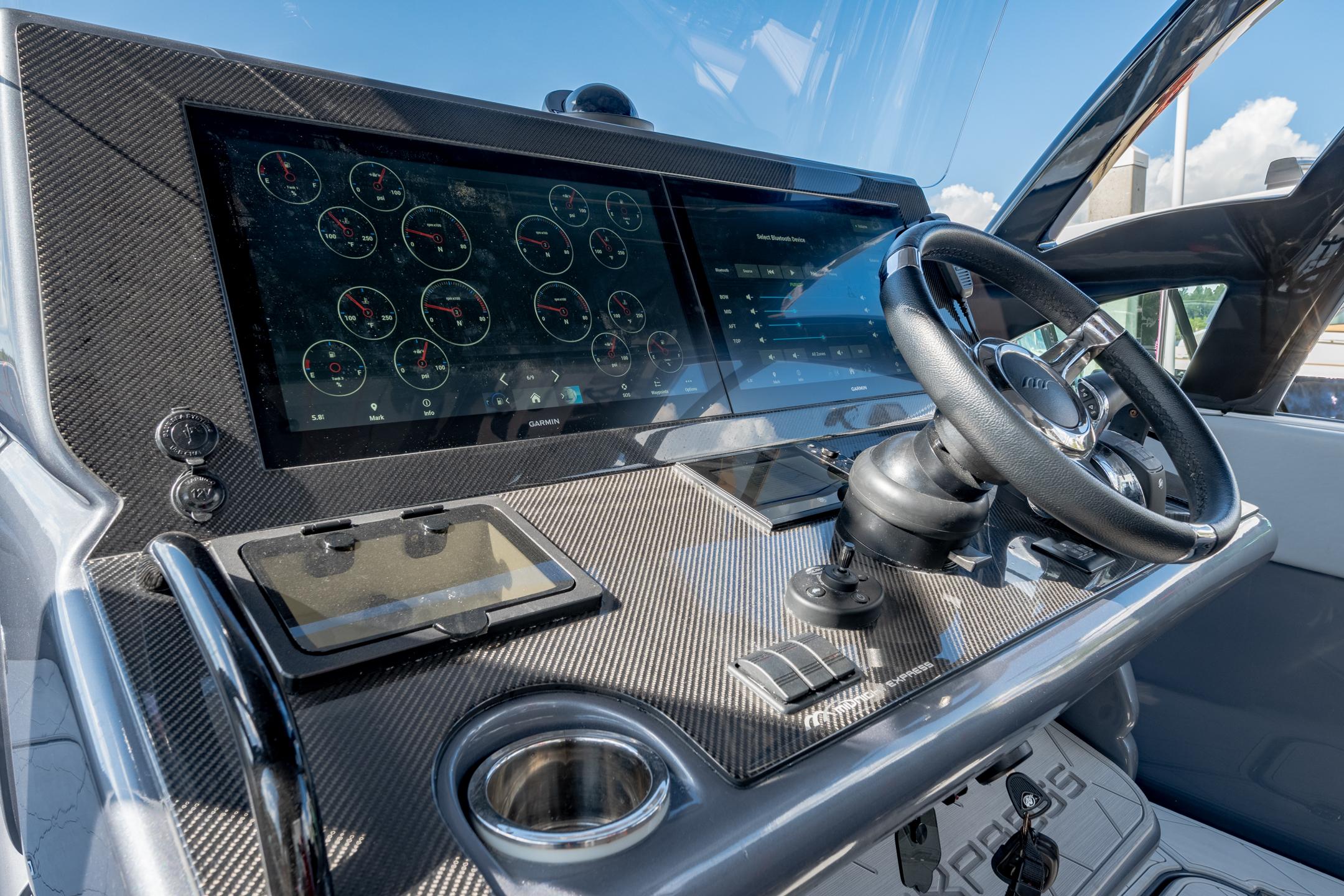 2022 Midnight Express 37' Open boat dashboard with advanced navigation controls and touchscreen display.