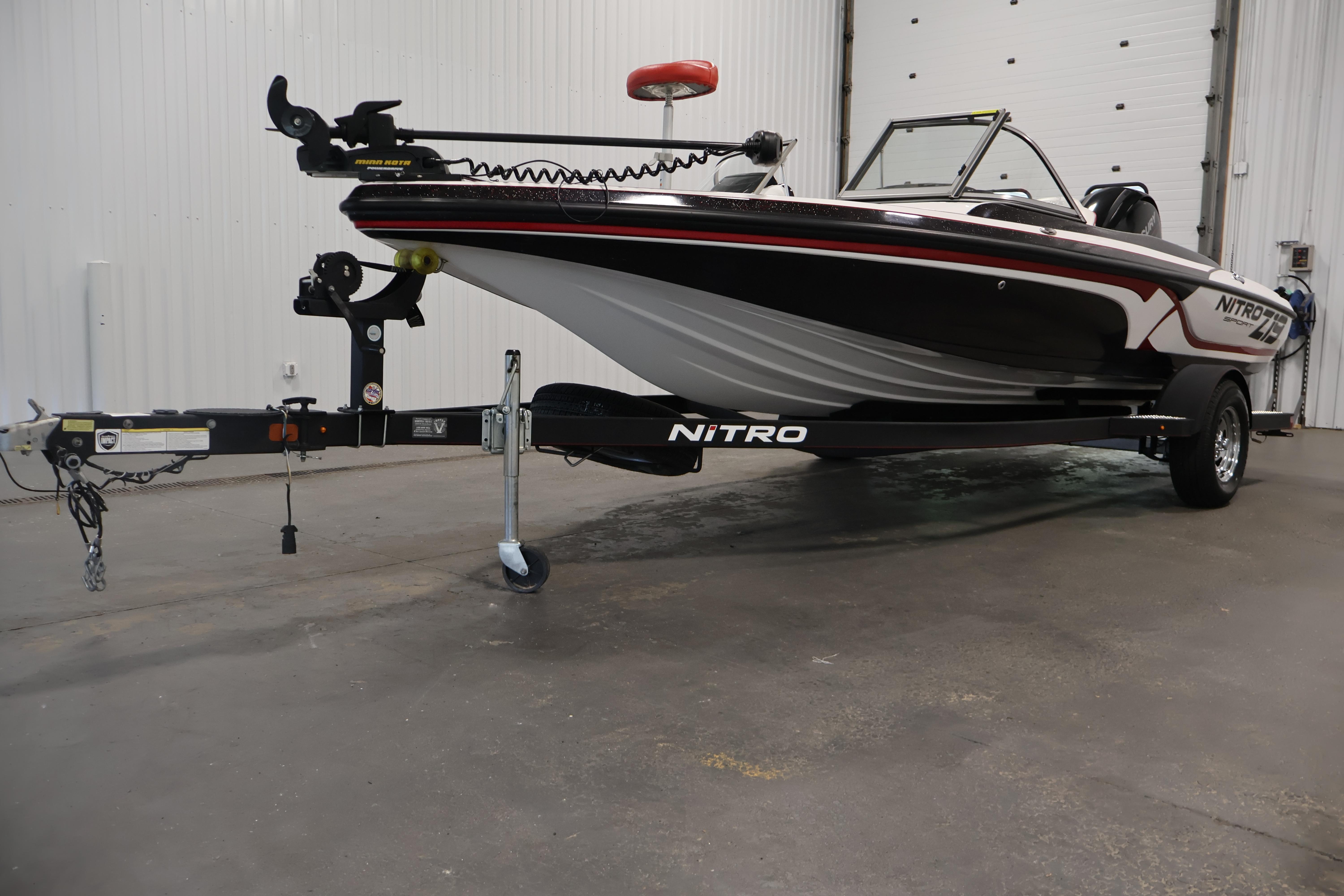 2019 Nitro Z19 Sport boat on trailer in indoor storage facility.