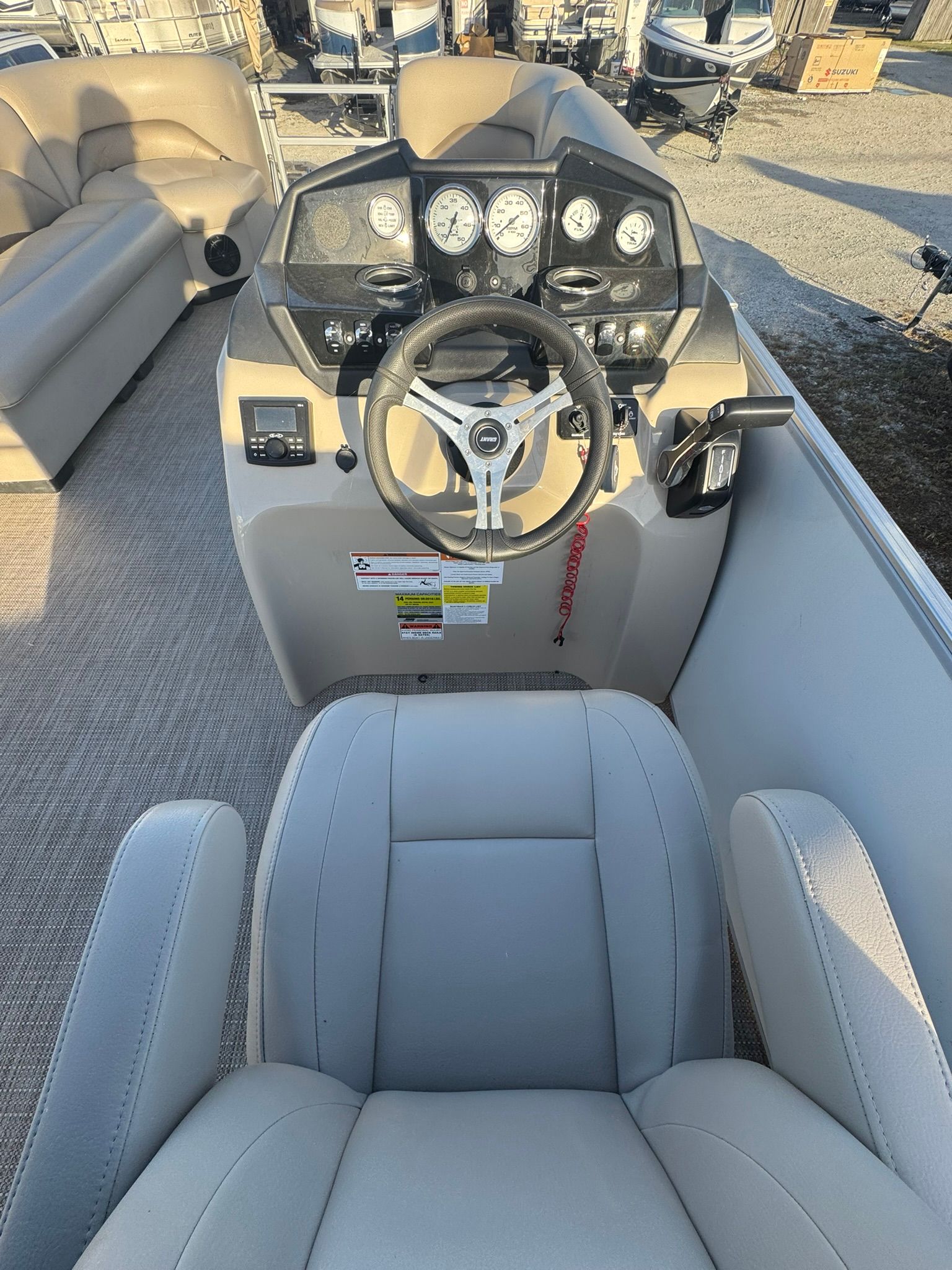 Cockpit of 2024 Landau Island Breeze 252 pontoon boat.