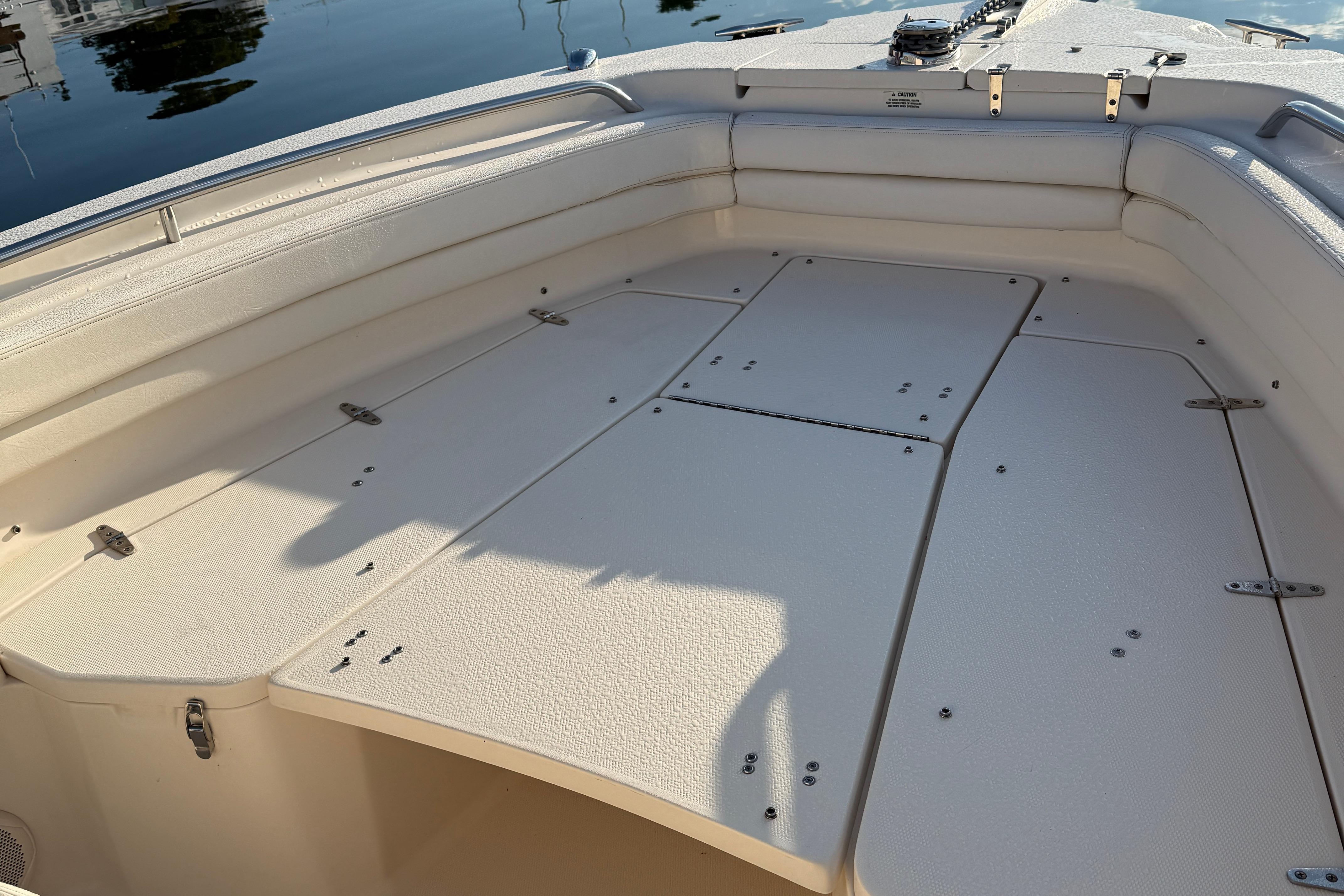 2017 Grady White 257 Fisherman boat interior with spacious seating and storage compartments.