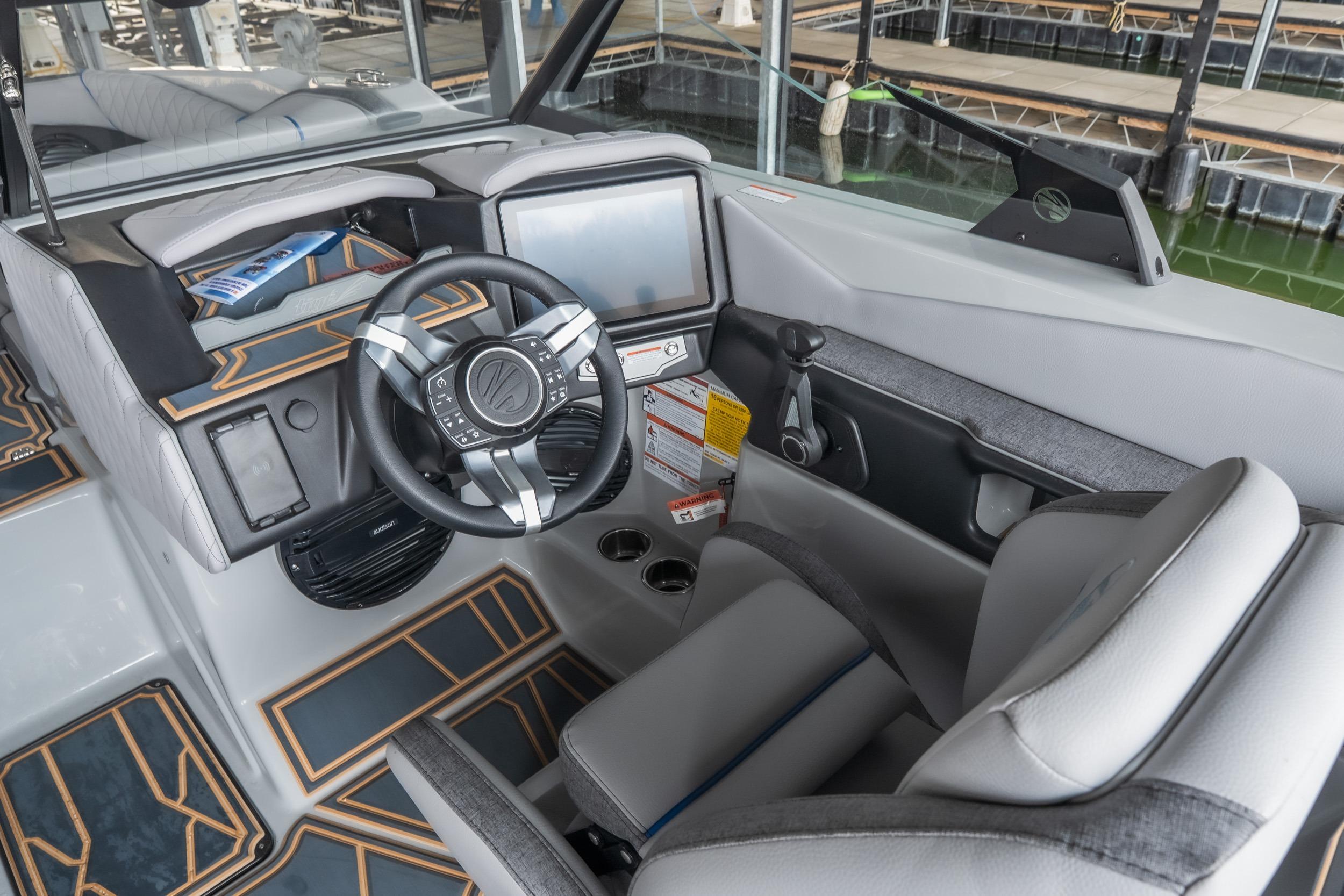 2026 Tigé Z3 boat interior with modern dashboard and steering wheel design.