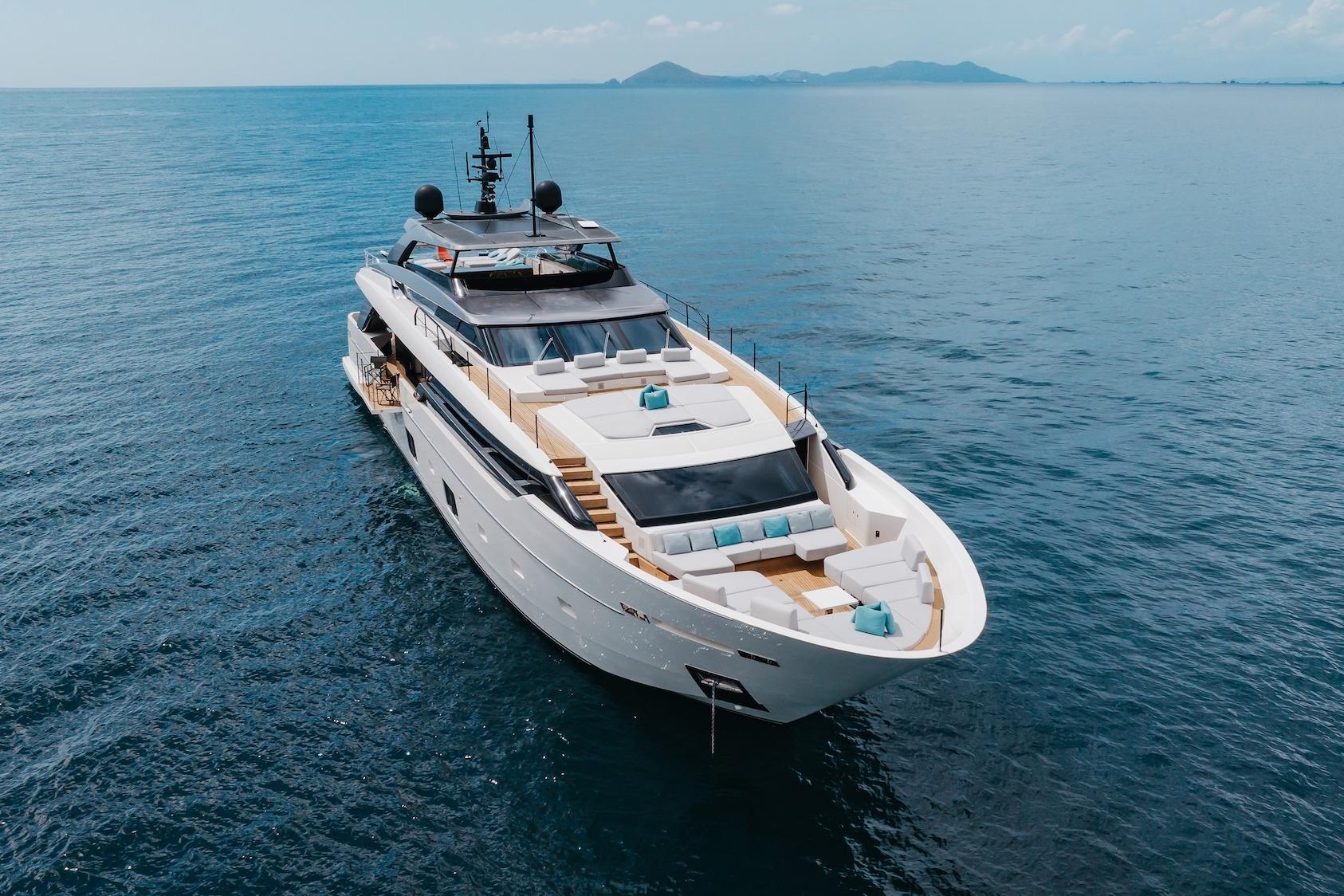 Luxurious 2020 Sanlorenzo SLA120A yacht cruising on open sea.