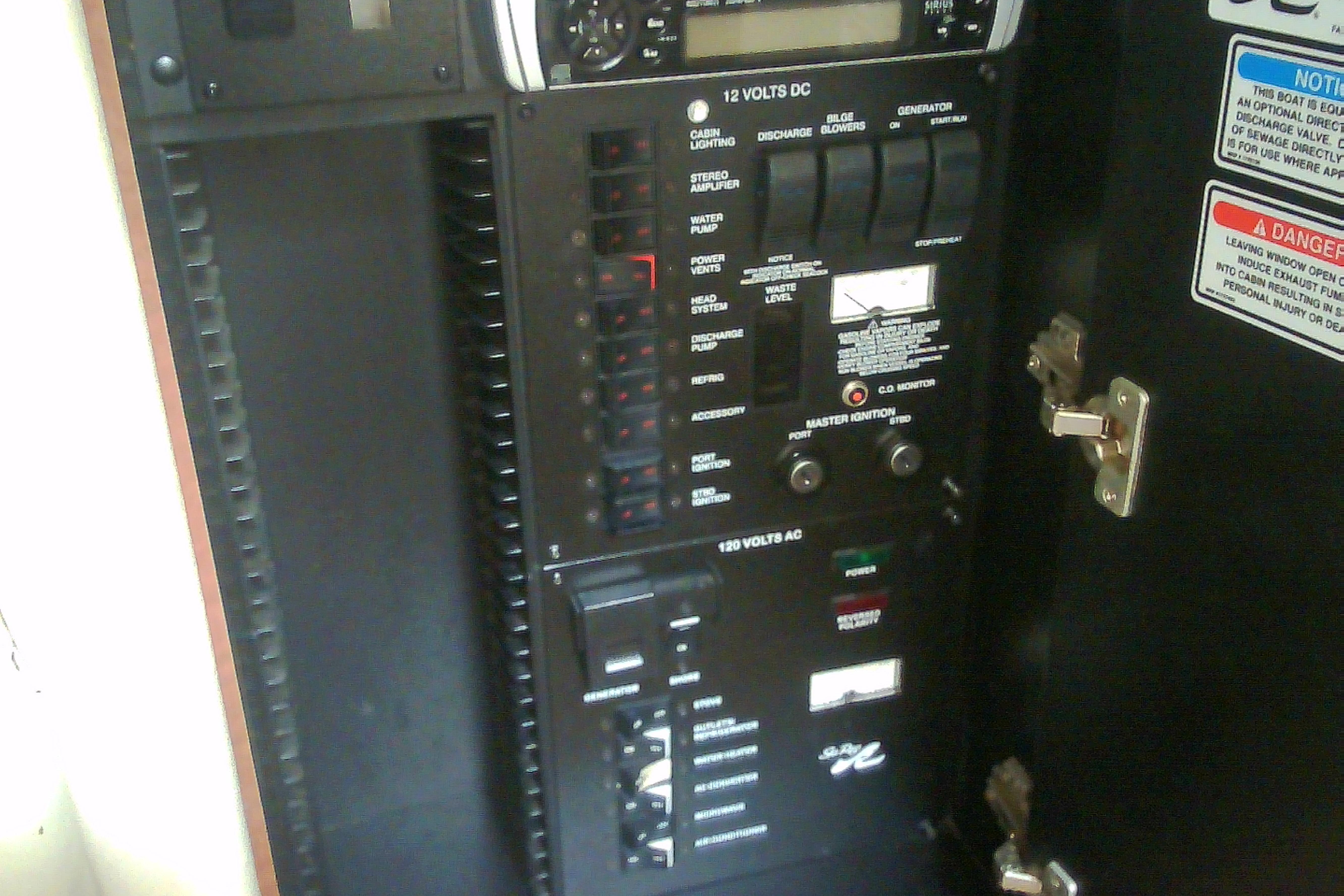 Electrical control panel of a 2005 Sea Ray 300 Sundancer boat.