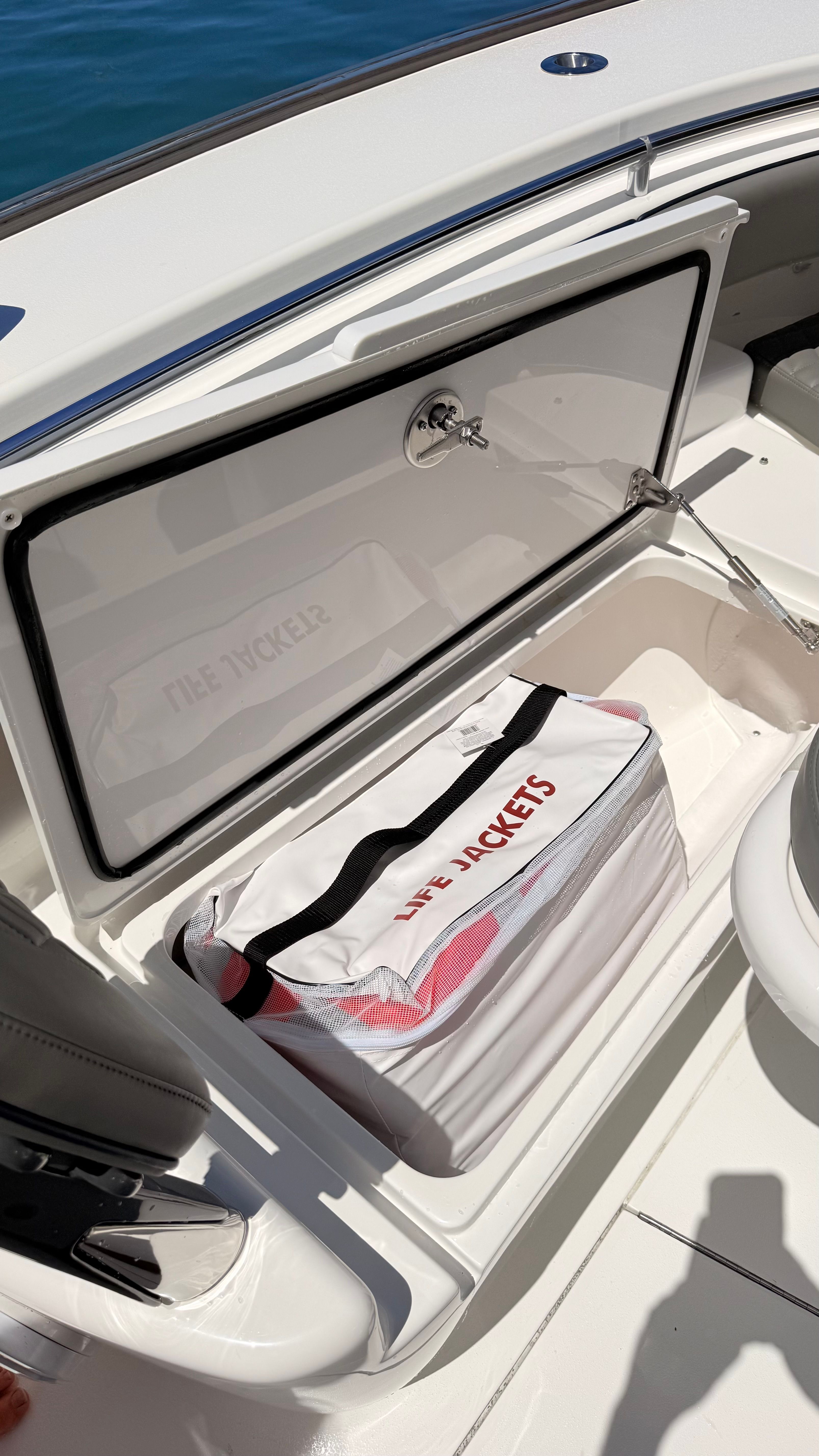 Valhalla V33 boat with life jacket storage, 2026 model.