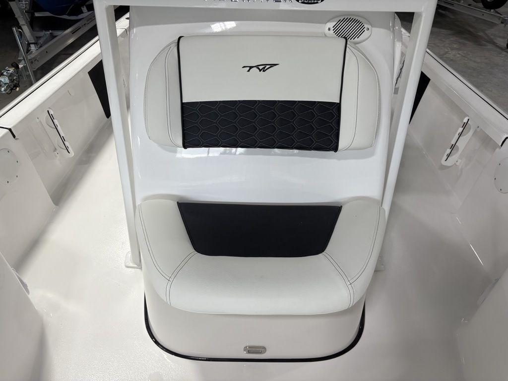 2026 Tidewater 2110 BM boat seat with black and white upholstery.
