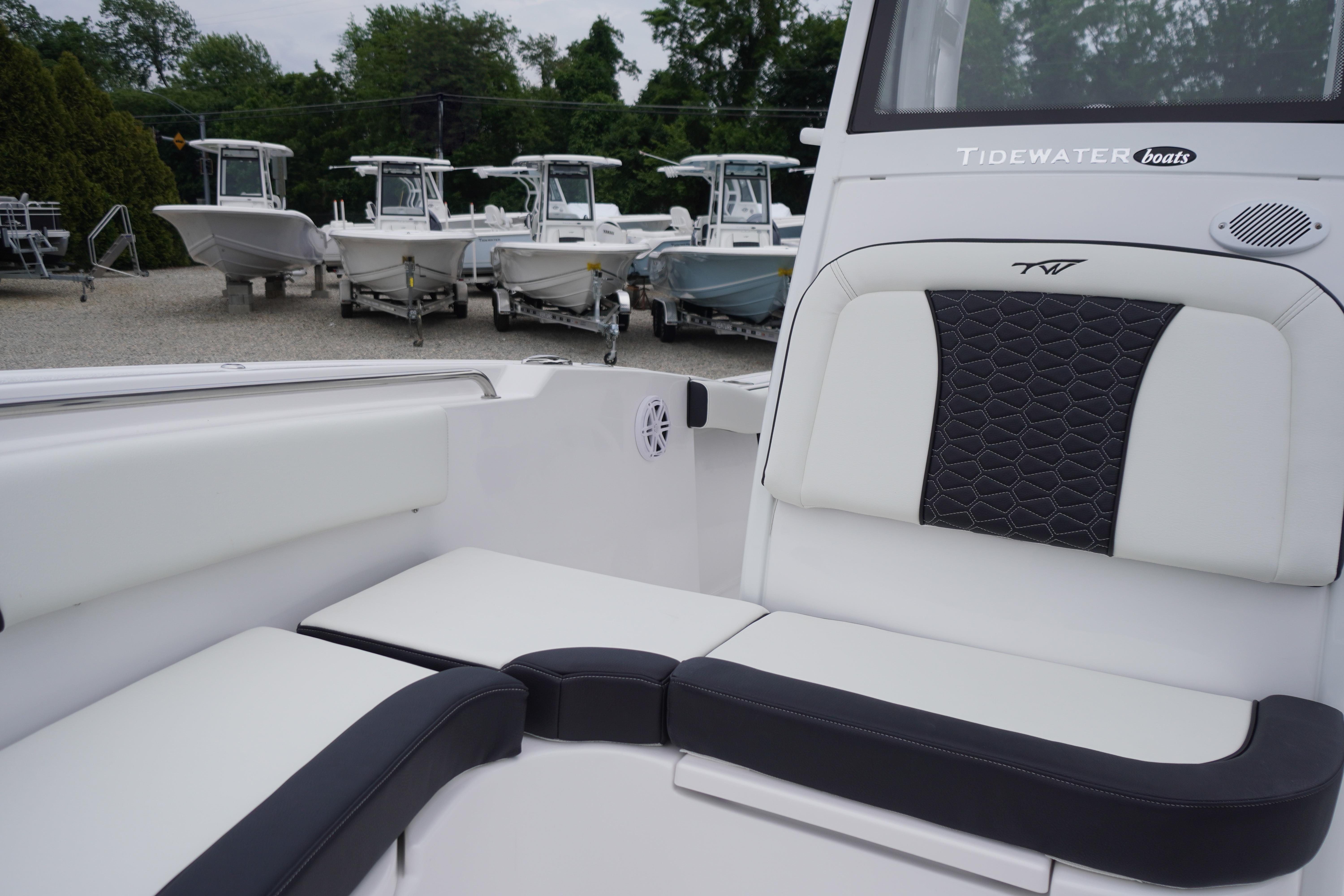 2026 Tidewater 232 SS boat interior with sleek seating and modern design.