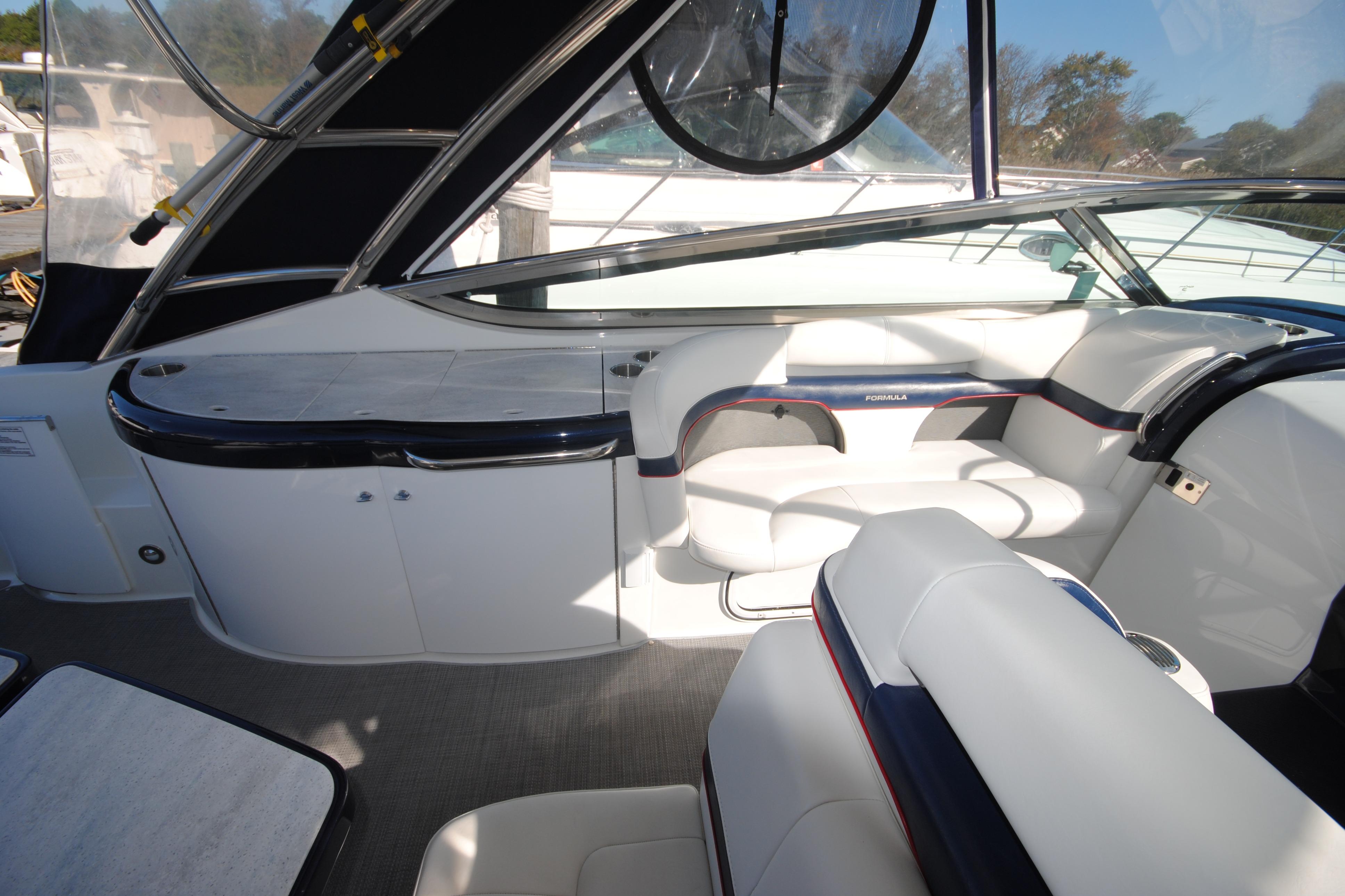 2017 Formula 370 Super Sport boat interior with sleek seating and modern design.