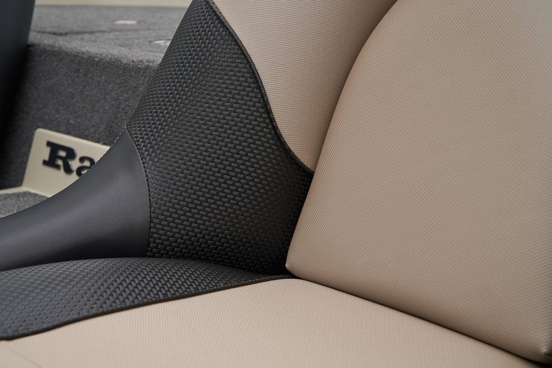 Manufacturer Provided Image: 2026 Ranger Z185 boat seat with textured black and beige upholstery.