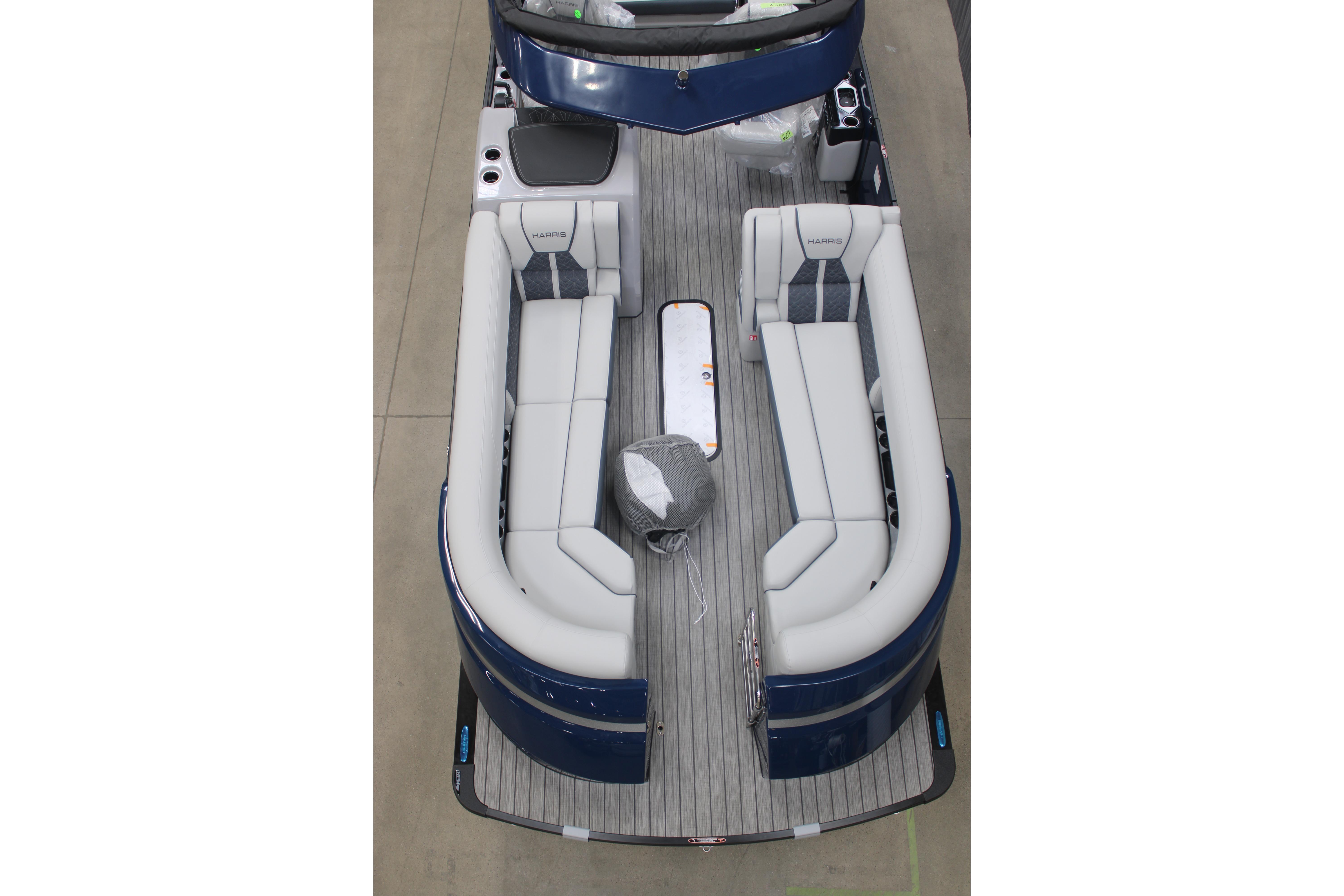 2026 Harris Grand Mariner 250 SLDH pontoon boat with luxurious seating and sleek design.
