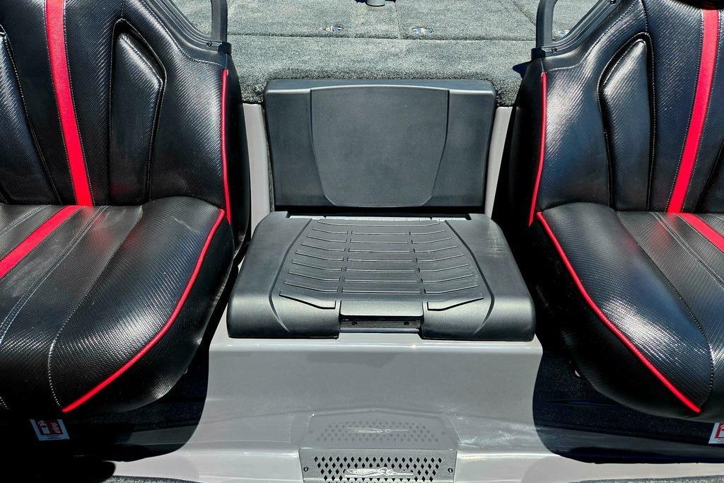 2026 Skeeter ZXE20 boat seats with black and red design, showcasing modern interior.