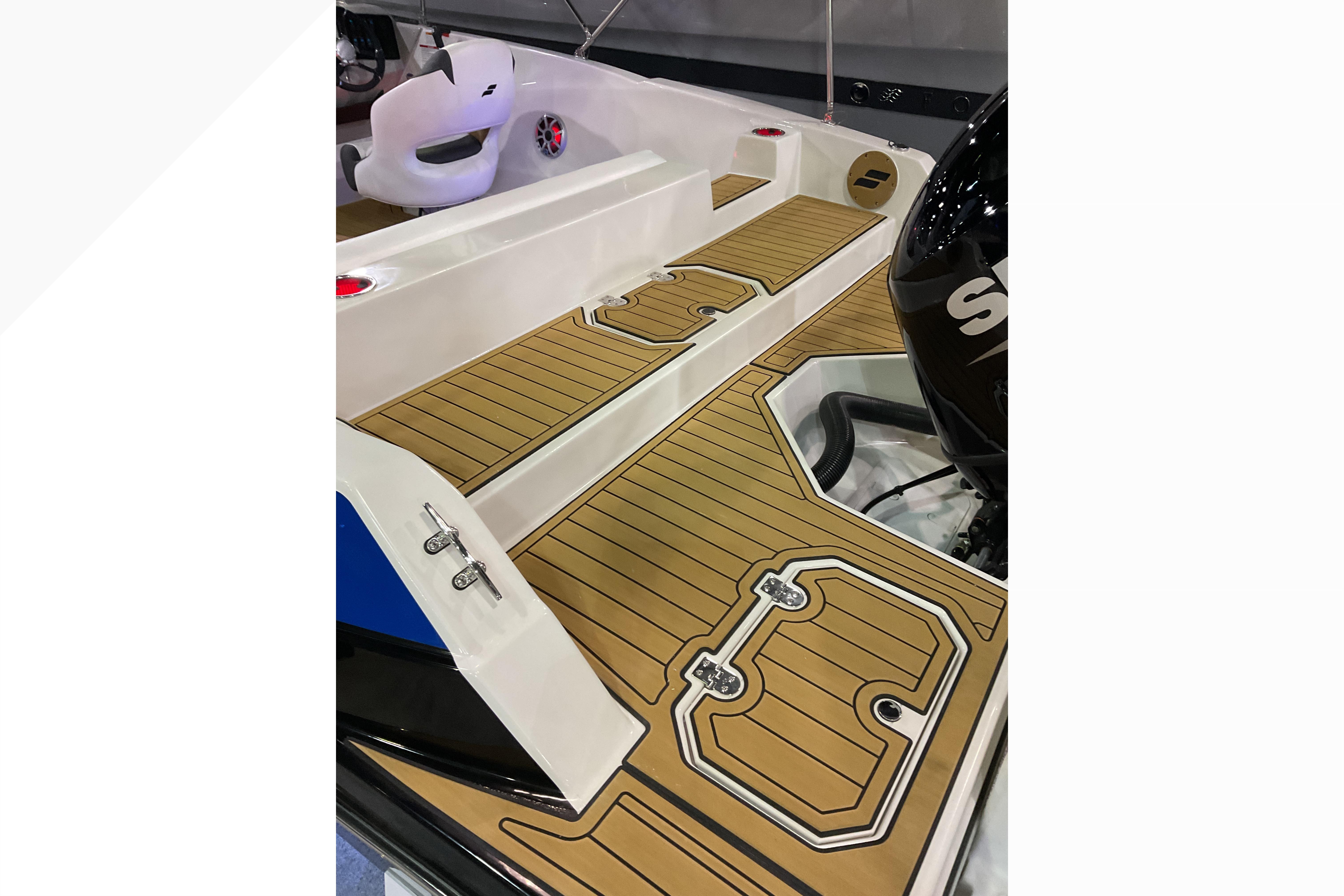 2026 Starcraft SVX 211 OB boat deck with sleek wood finish and modern design.