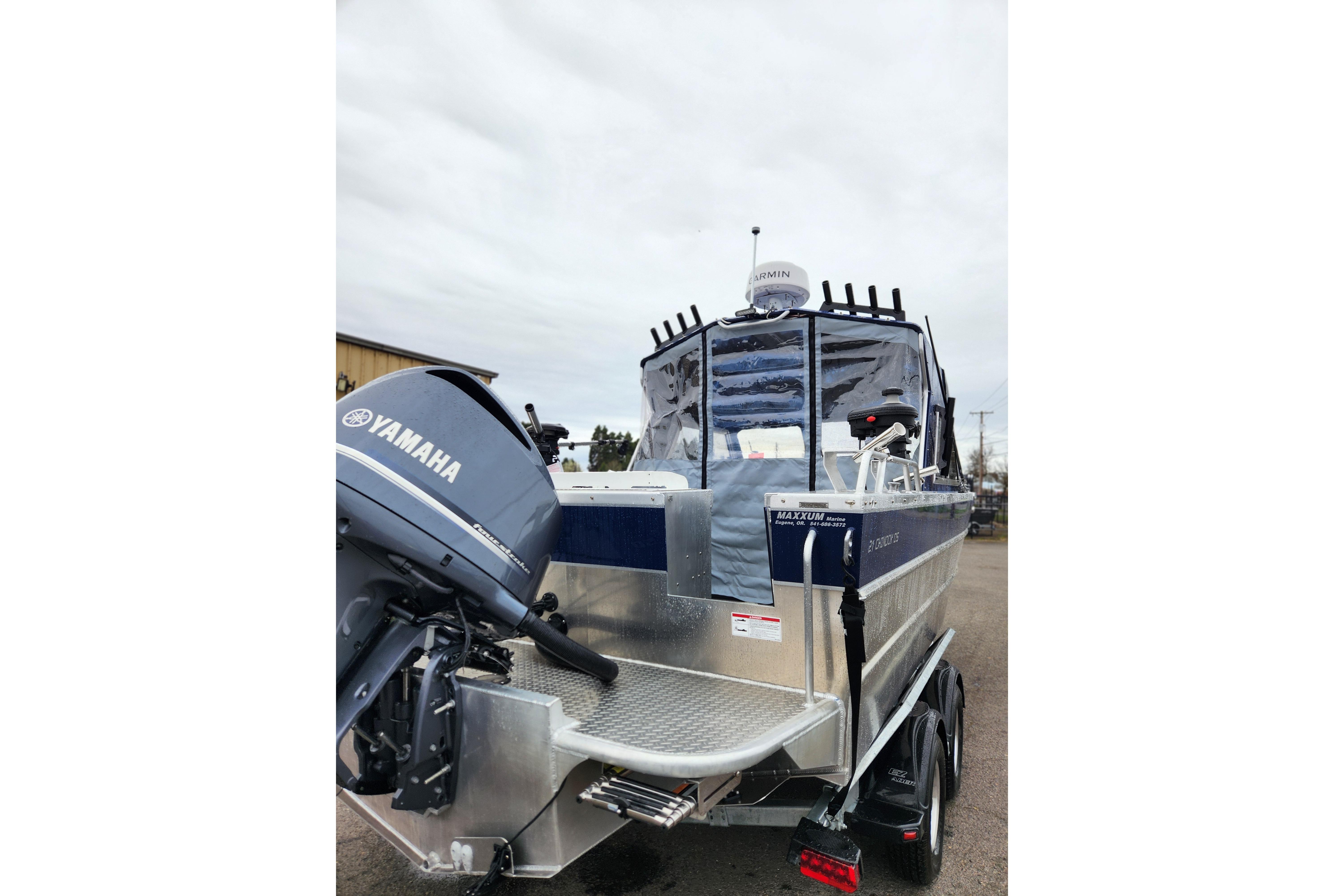 2025 Thunder Jet 21 Chinook OS boat with Yamaha outboard motor, parked on a trailer.