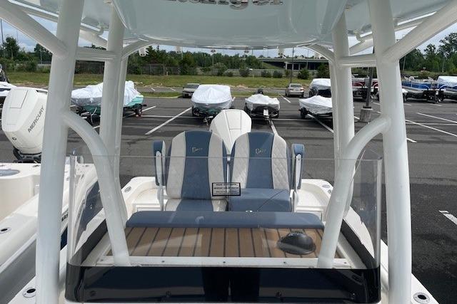 2025 Ranger 2360 Bay boat in parking lot with cover.