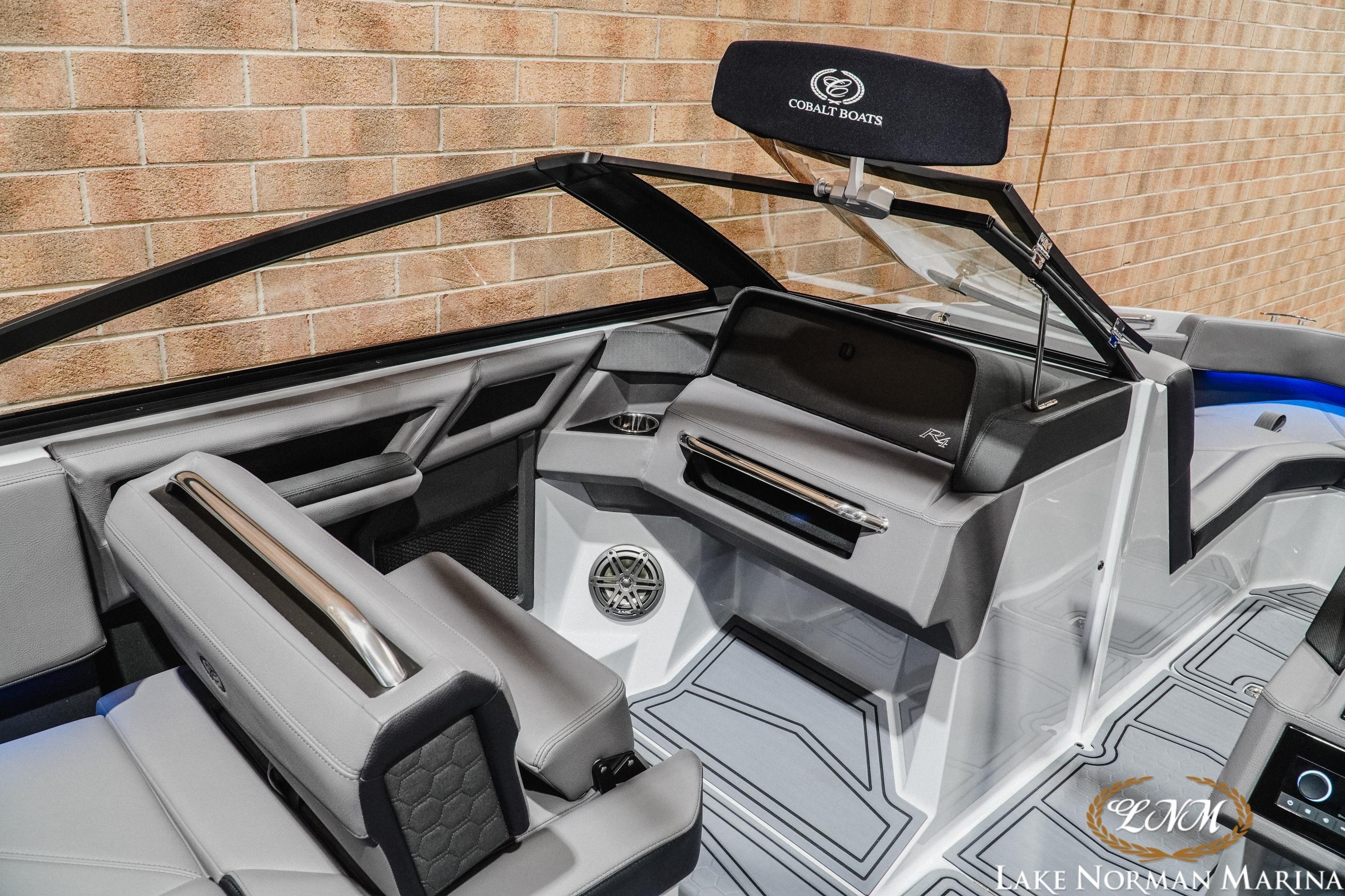2026 Cobalt R4 Surf boat interior with sleek design and modern dashboard features.