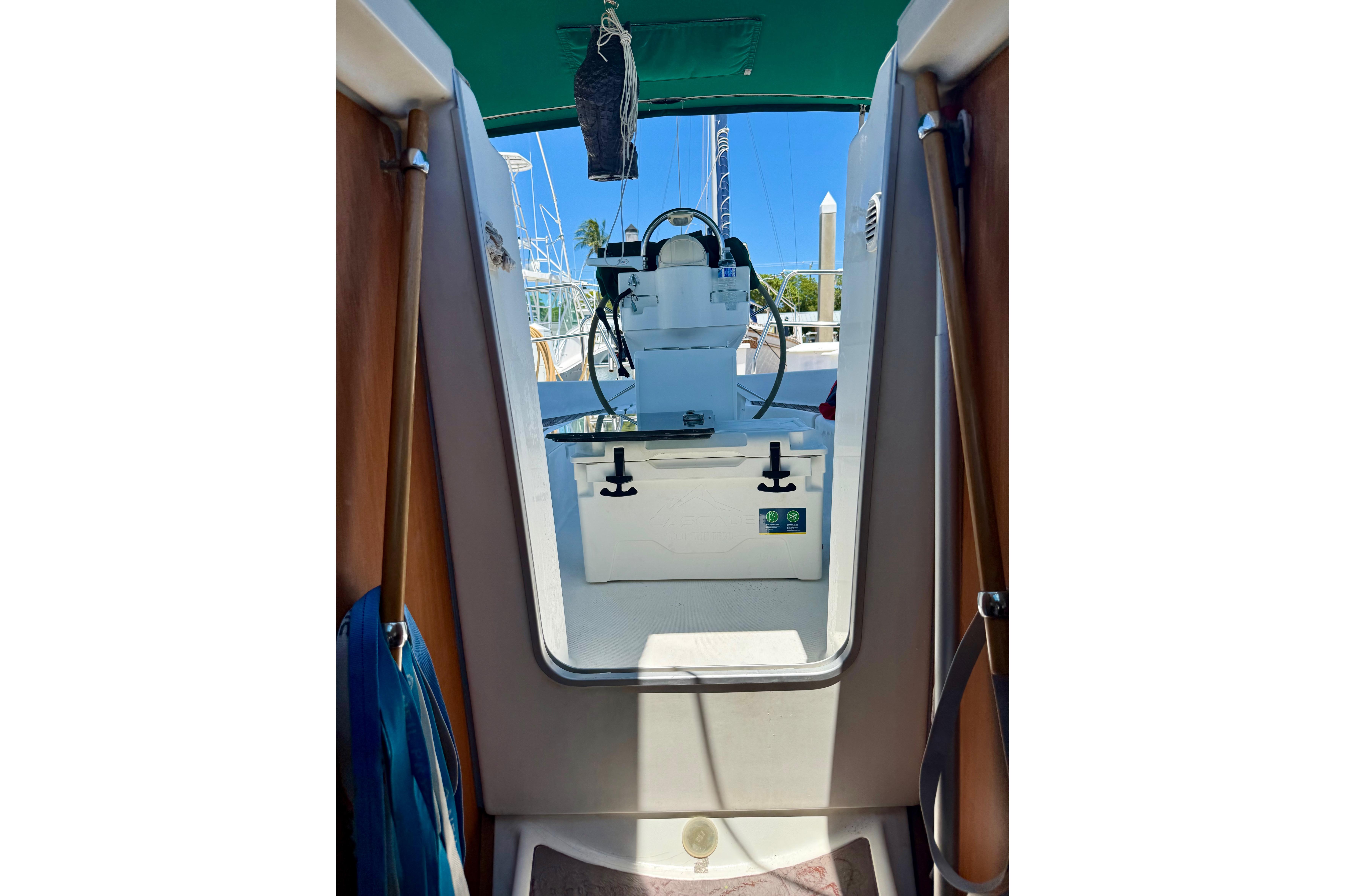 Interior view of a 2002 Beneteau Oceanis Clipper 311 sailboat cockpit.