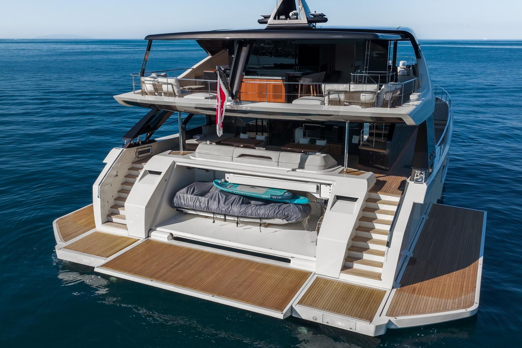 2024 WiderCat 92 luxury yacht with spacious deck and watercraft storage.