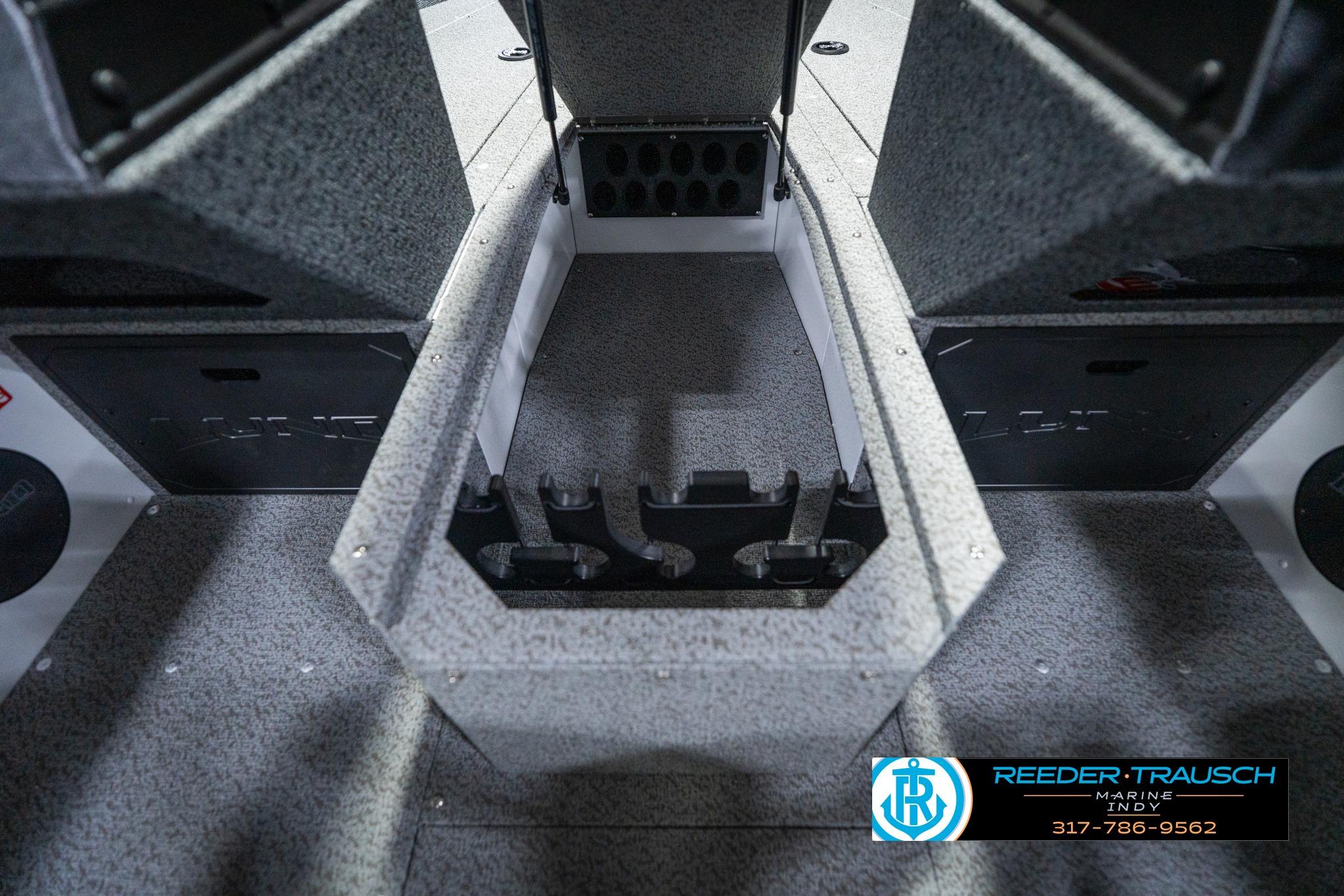 Interior view of 2026 Lund 1700 Explorer Sport boat storage compartments.