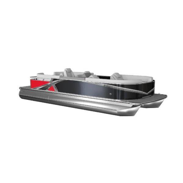 2025 Tahoe Pontoon 2585 LTZ Entertainer, sleek black and red design.