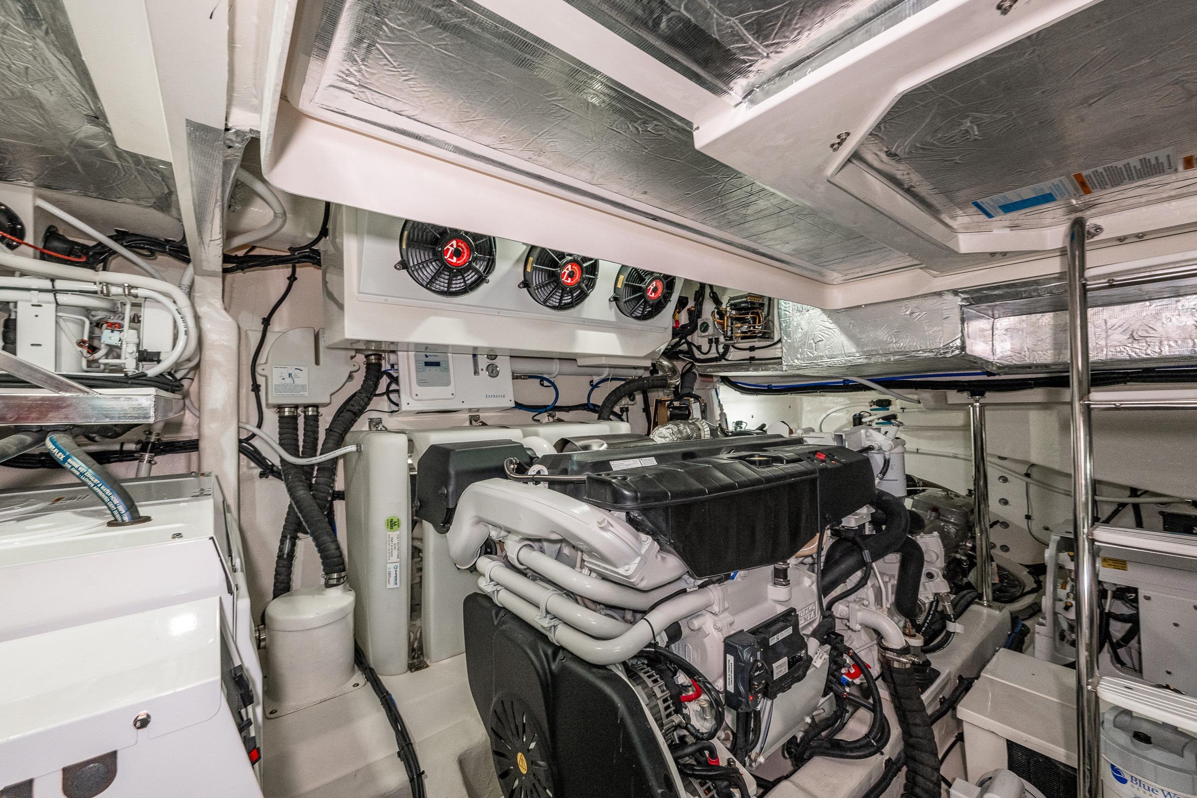 Engine room of 2026 Riviera 505 SUV, showcasing advanced mechanical systems and components.