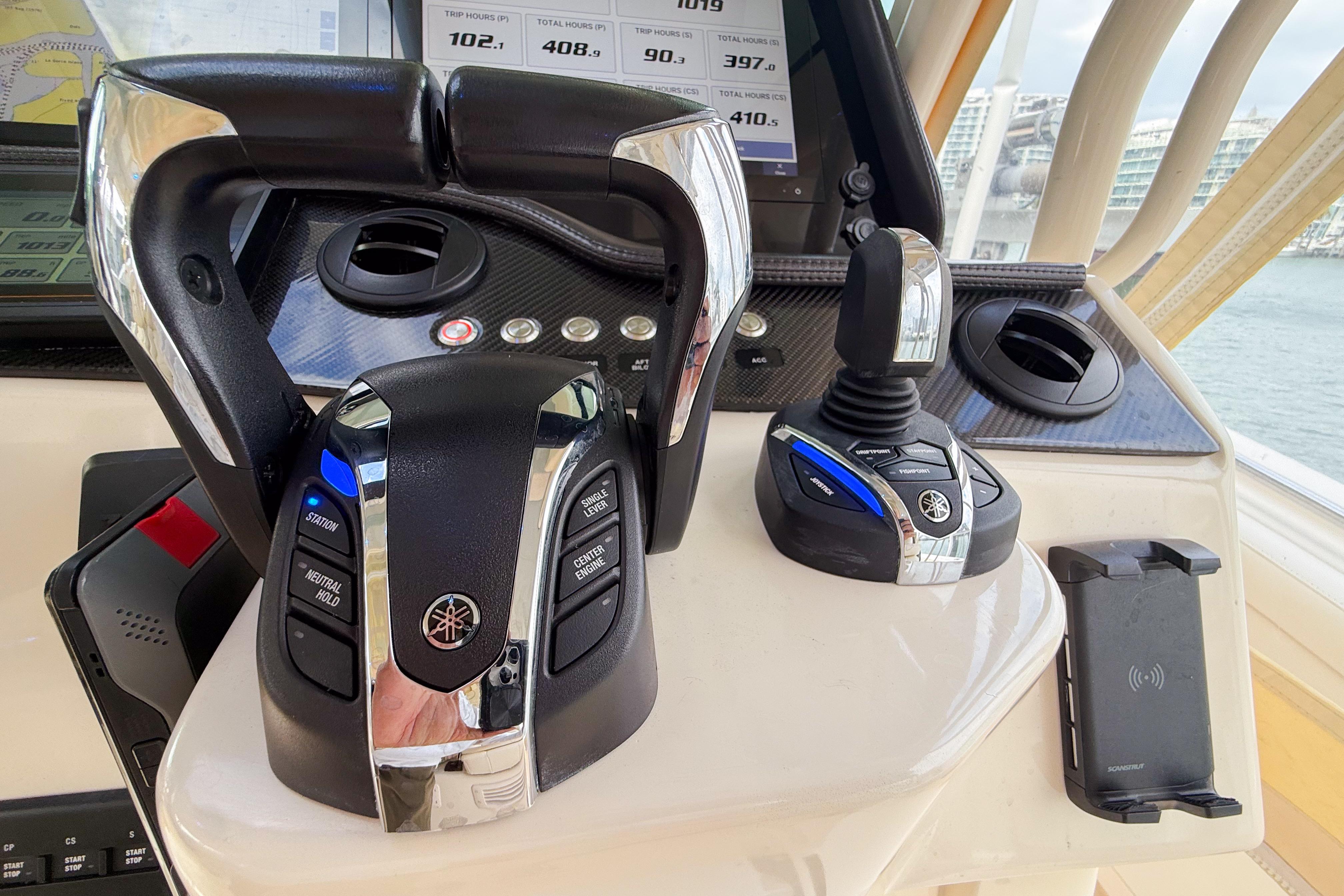 Control panel of 2022 Grady-White Canyon 456 boat with advanced navigation features.
