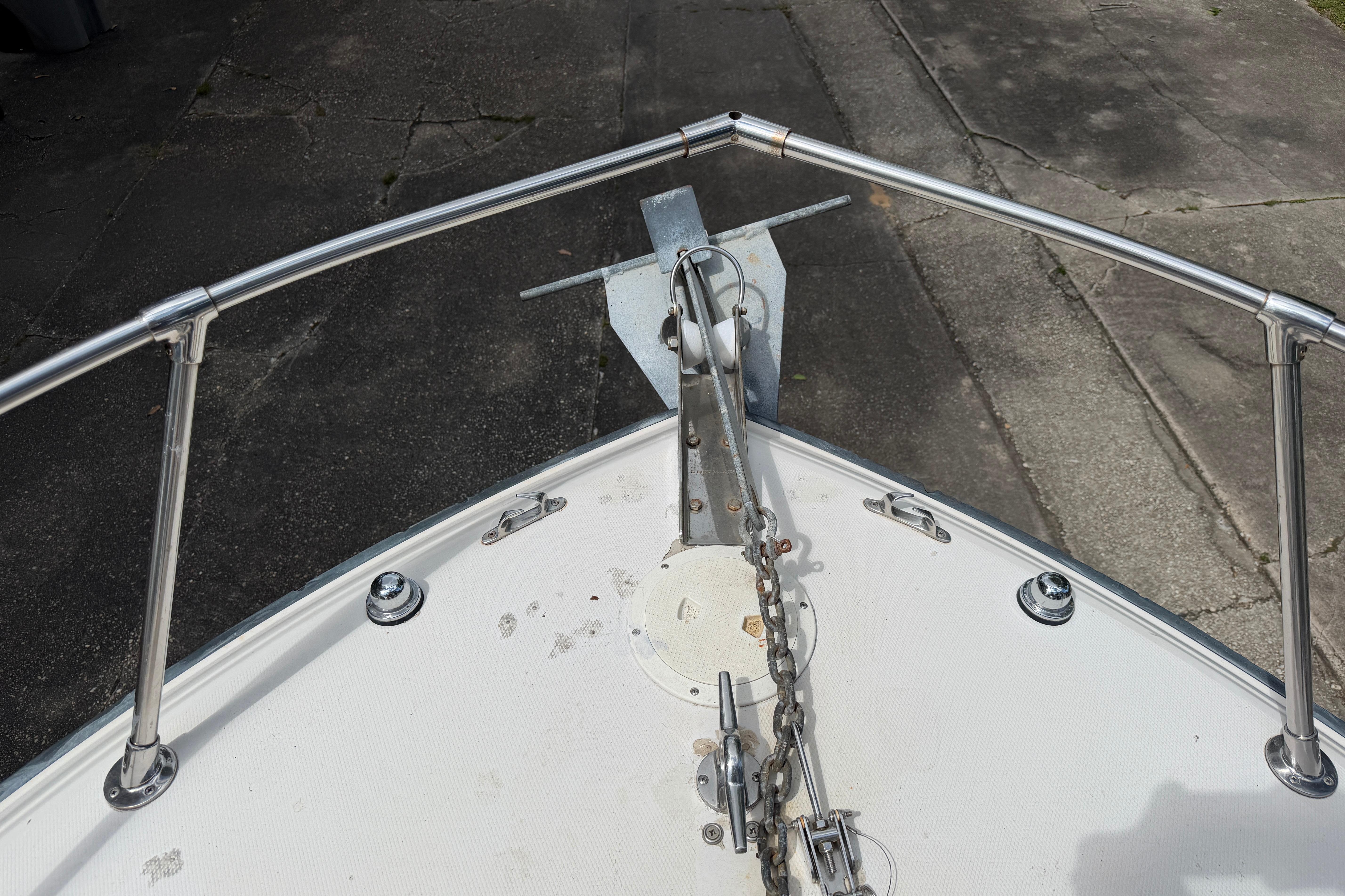 Bow view of 1987 Grady-White Seafarer 226 with anchor and chain.