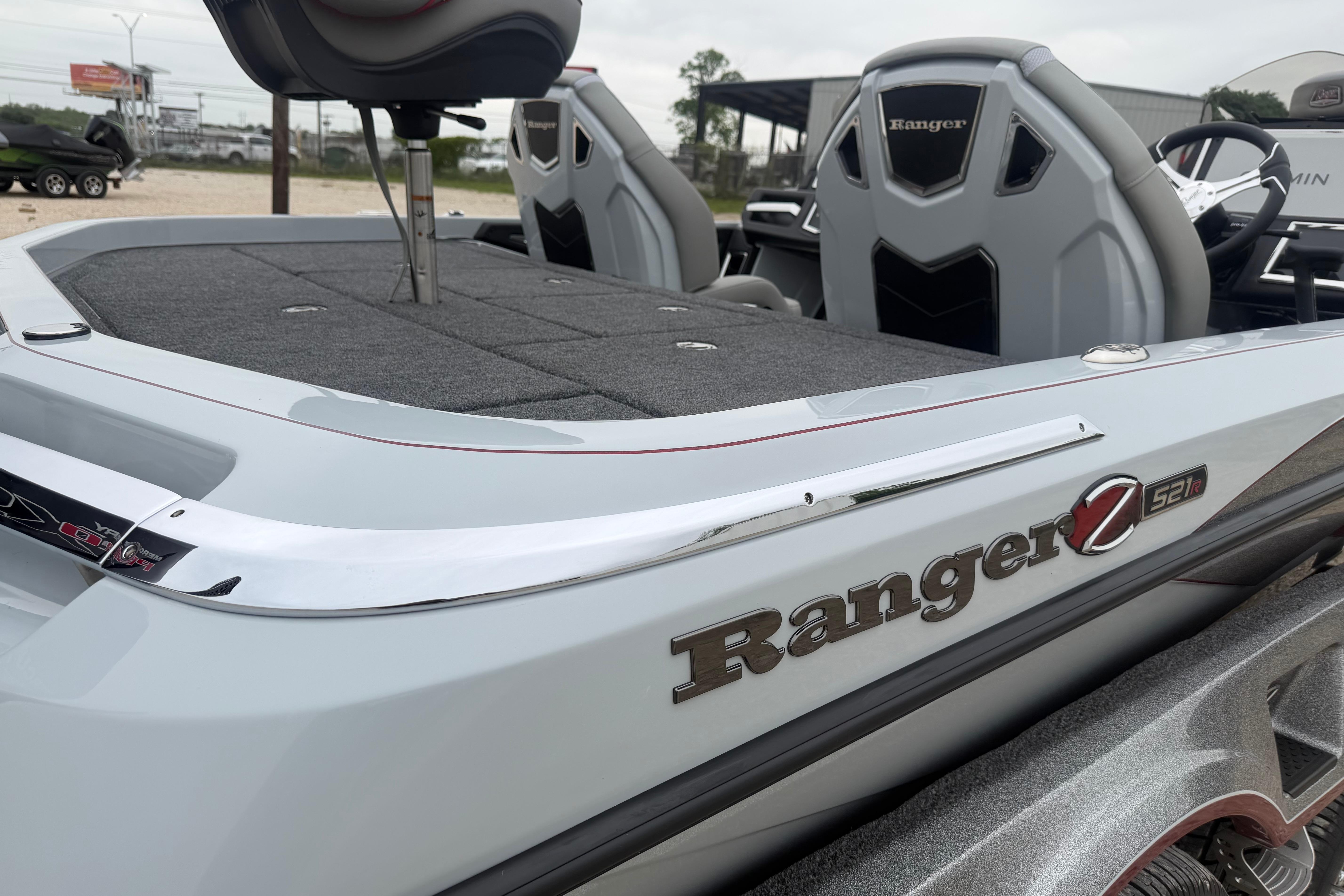 2026 Ranger Z521R Cup-Equipped boat interior with seating and branding details.